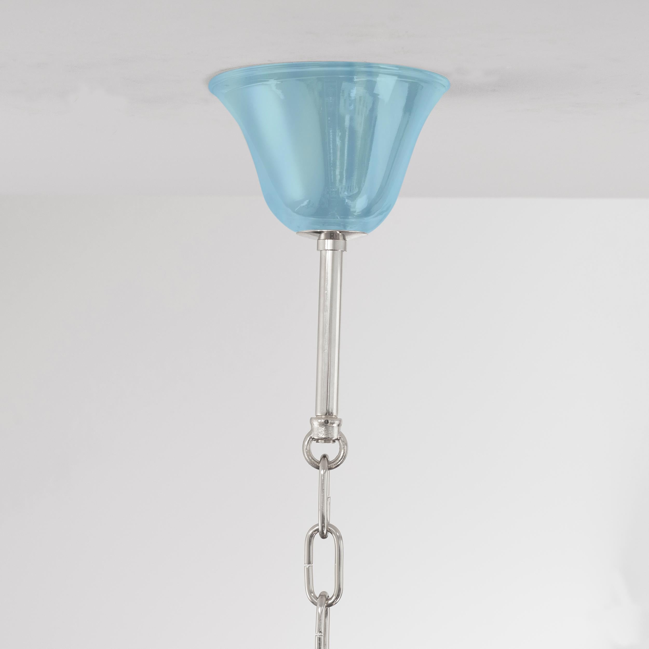 Blown Glass Italian Chandelier 5 arms Sky blue and clear Rostri Murano Glass by Multiforme For Sale