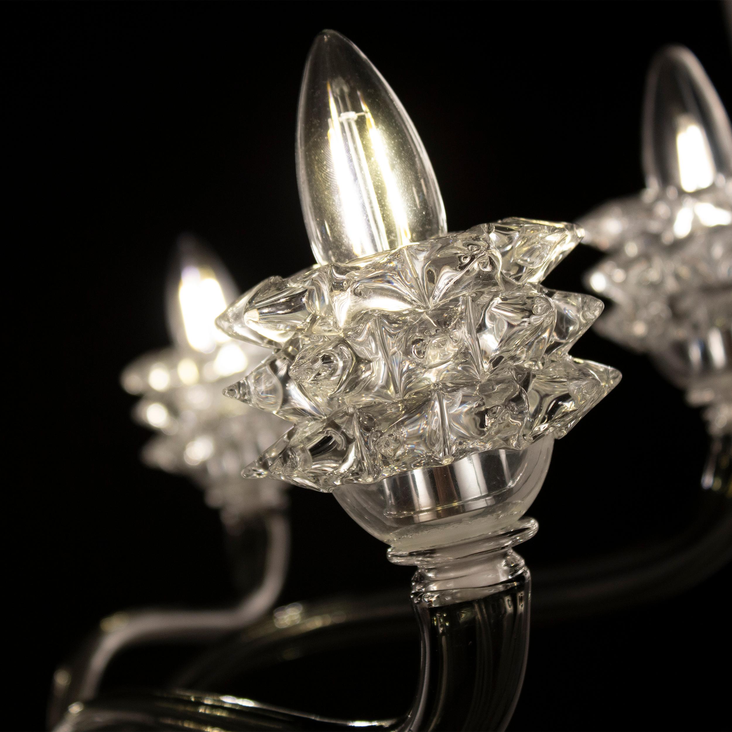 Vetro soffiato Lampadario italiano a 6 bracci in vetro di Murano Rostri grigio scuro e trasparente di Multiforme in vendita