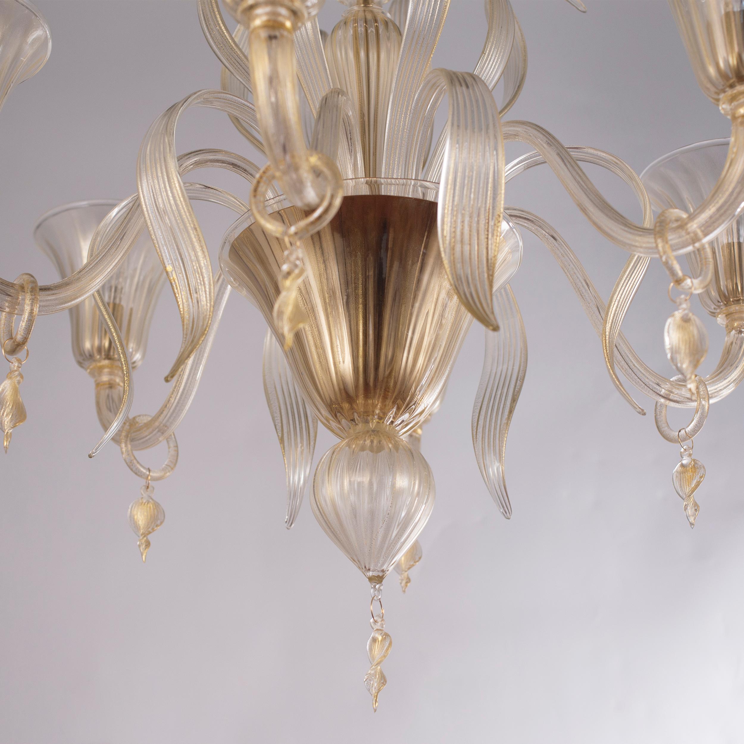 Italian Chandelier 6 arms Fluage, Gold Murano Glass by Multiforme In New Condition For Sale In Trebaseleghe, IT