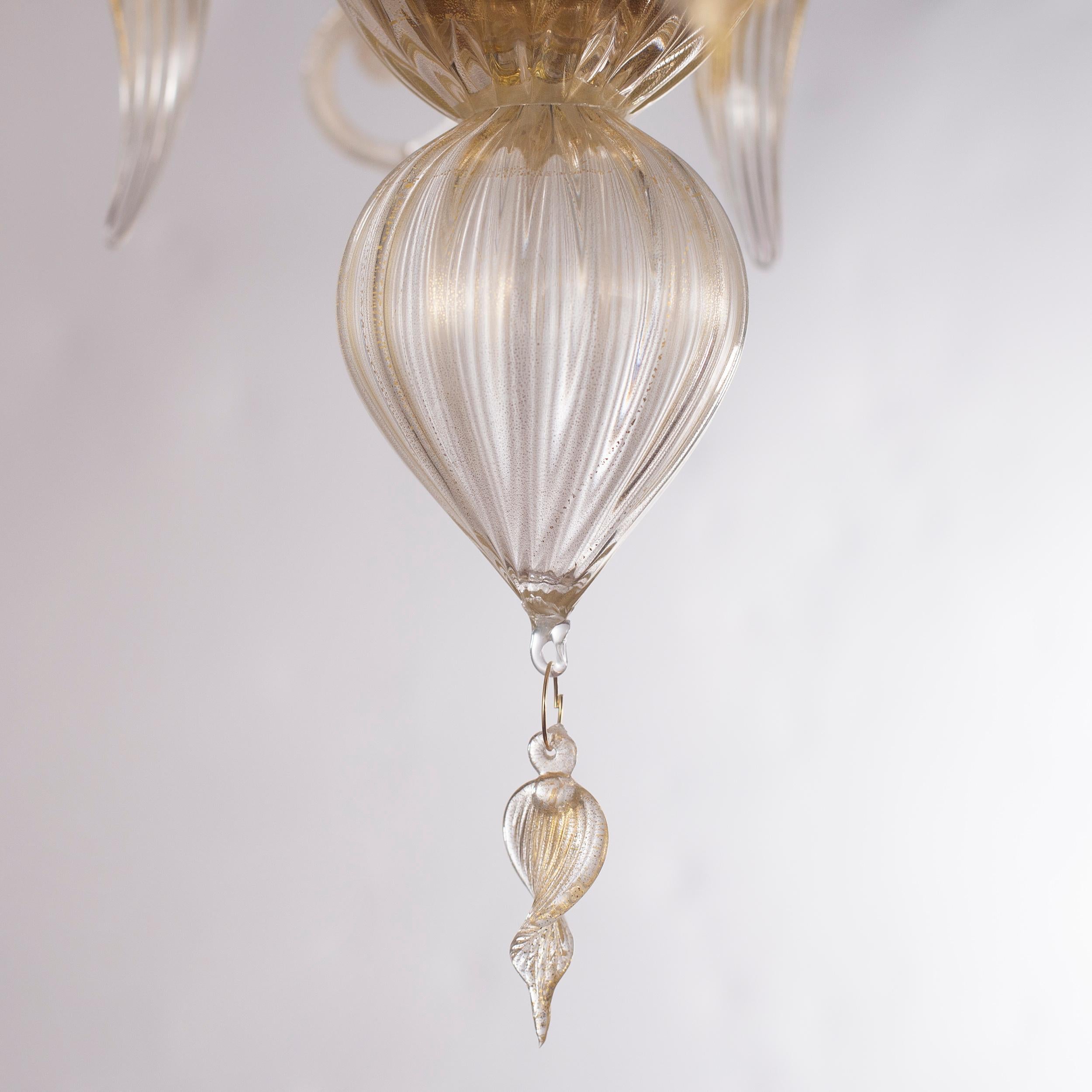 Italian Chandelier 6 arms Fluage, Gold Murano Glass by Multiforme For Sale 2