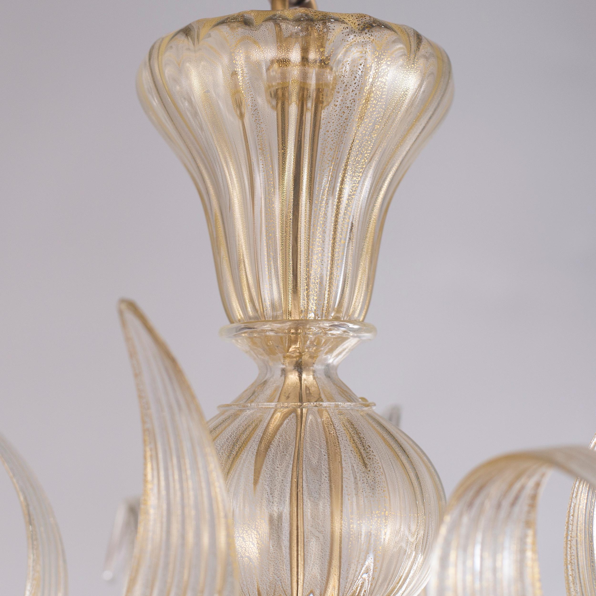 Italian Chandelier 6 arms Fluage, Gold Murano Glass by Multiforme For Sale 3