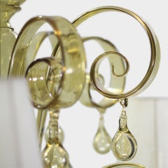 Italian Chandelier 6 Arms Smooth Straw Murano Glass and Lampshades by Multiforme