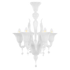 Italian Chandelier 6 Arms White Silk Murano Glass Fluage by Multiforme in stock
