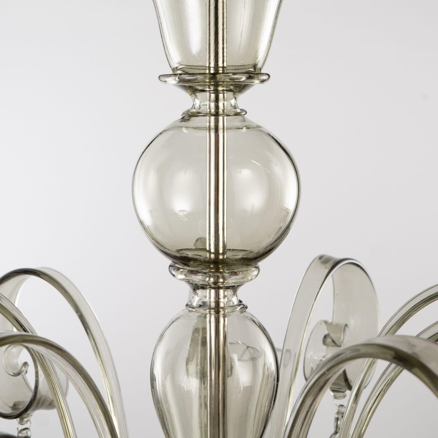 Italian Chandelier 6 Arms Smooth Grey Murano Glass with Lampshades by Multiforme For Sale 6