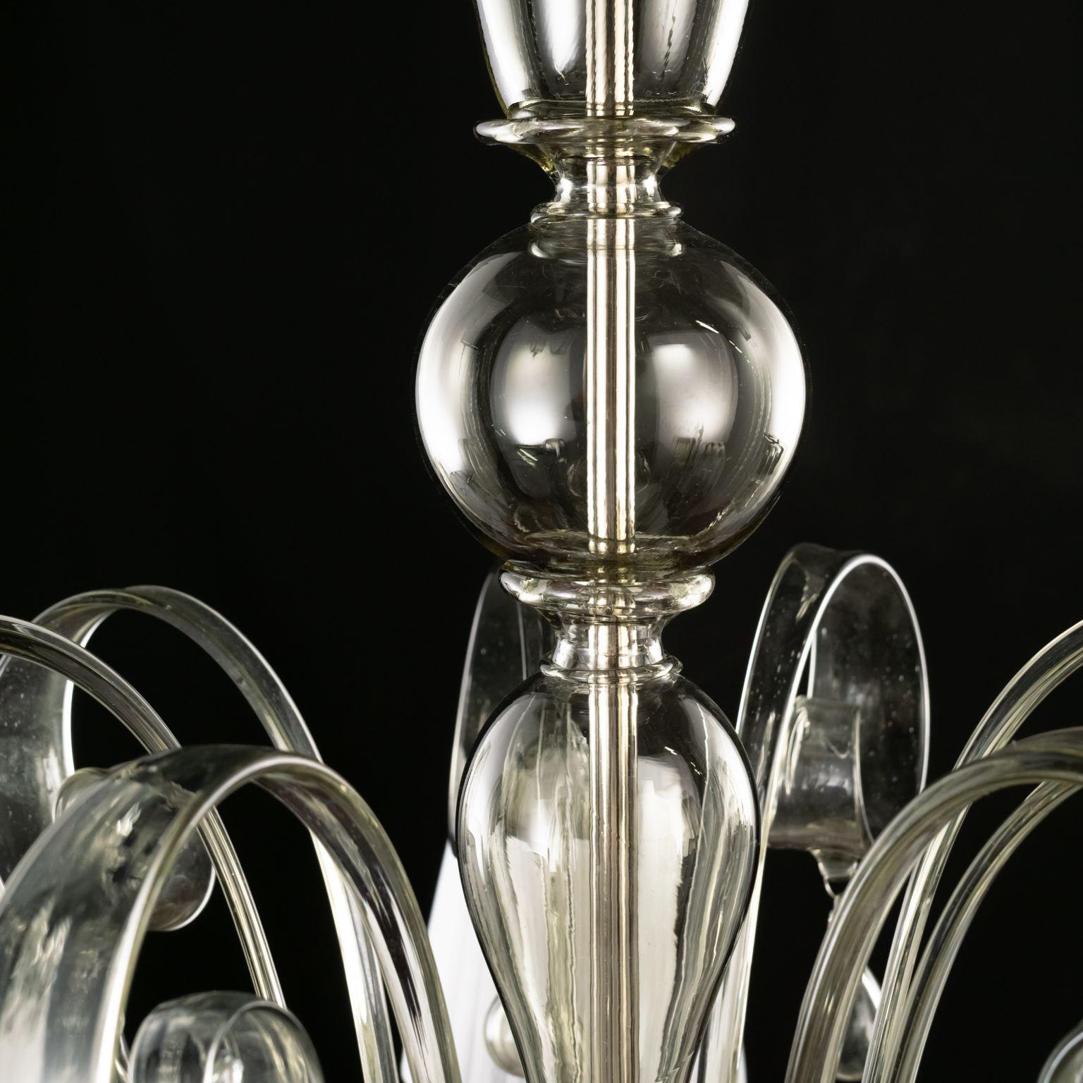 Other Italian Chandelier 6 Arms Smooth Grey Murano Glass with Lampshades by Multiforme For Sale