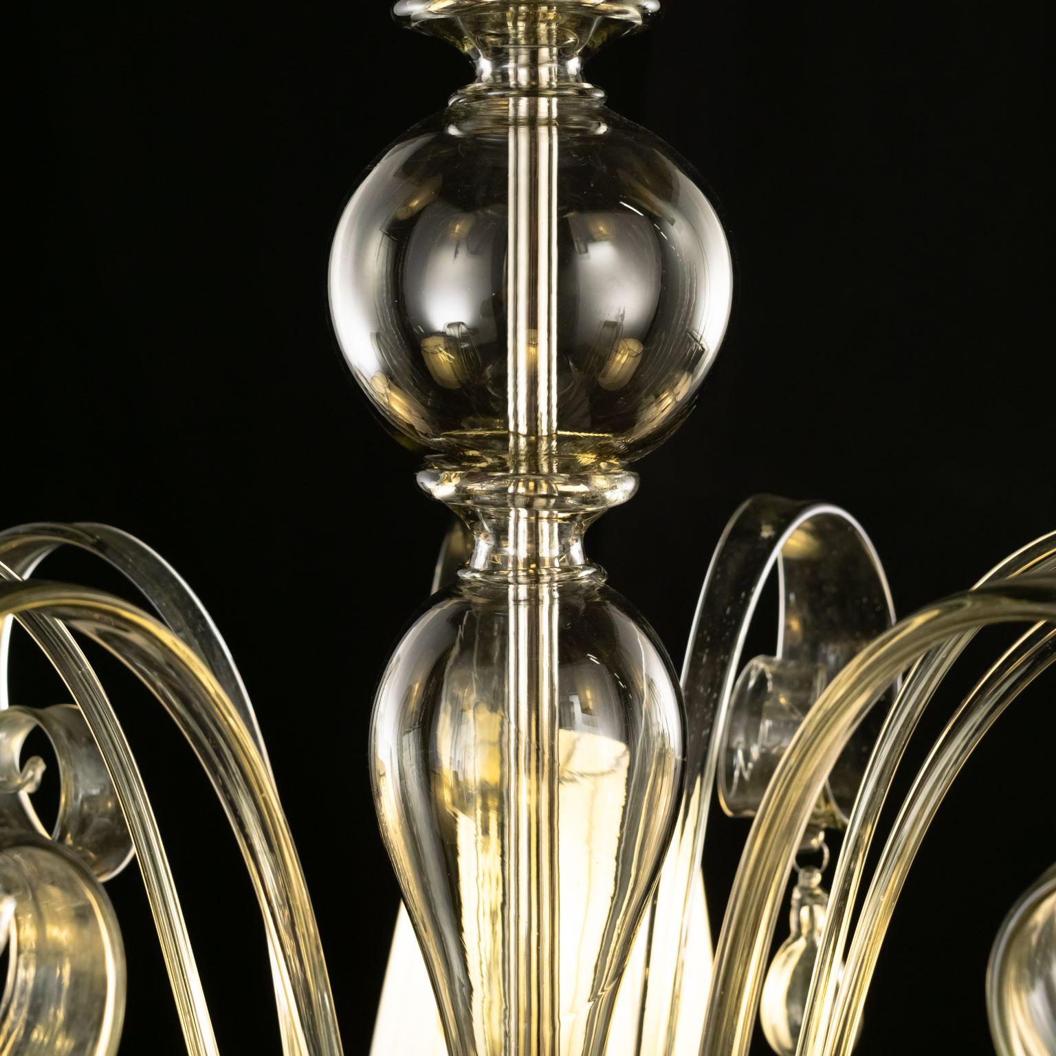 Italian Chandelier 6 Arms Smooth Grey Murano Glass with Lampshades by Multiforme For Sale 2