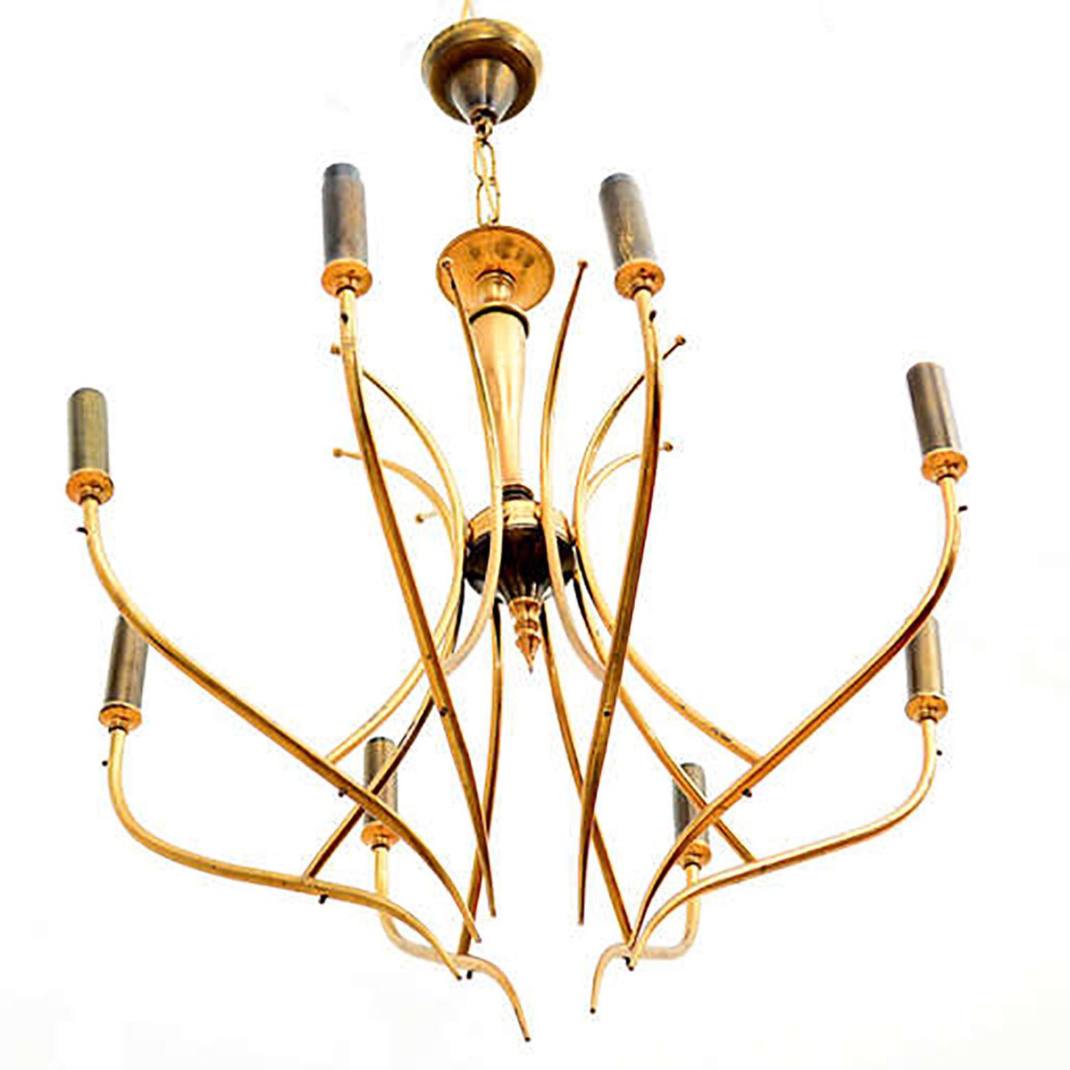 Brass Italian Chandelier After Guglielmo Ulrich