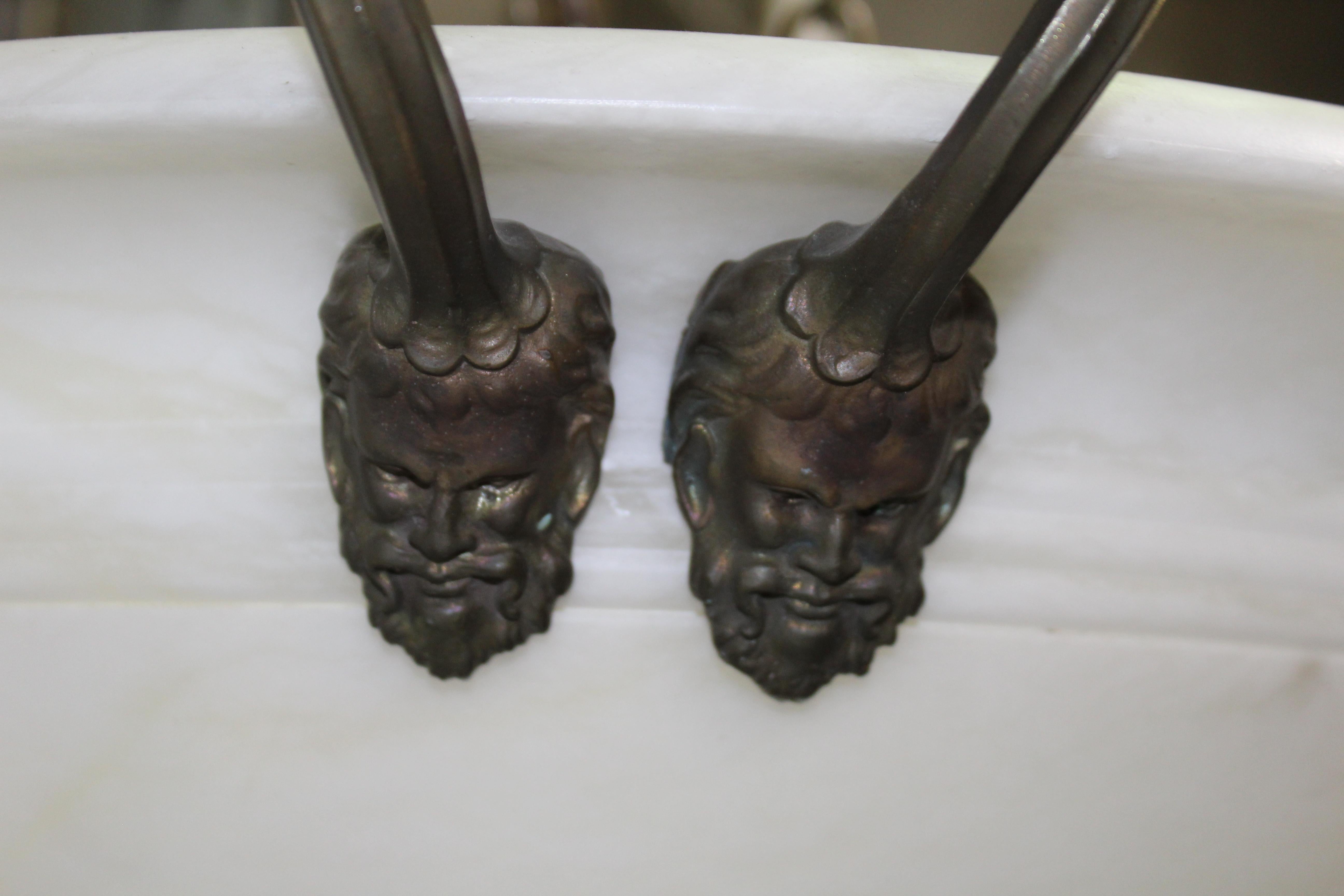 Gothic Italian Chandelier Alabaster Bronze Hardware, Men's Faces