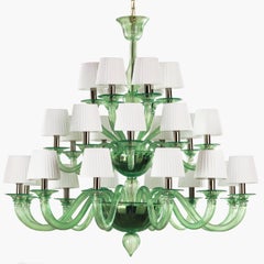 Italian Chandelier Art Glass Murano, Contemporary 27 Lights, Clear Green, Shade