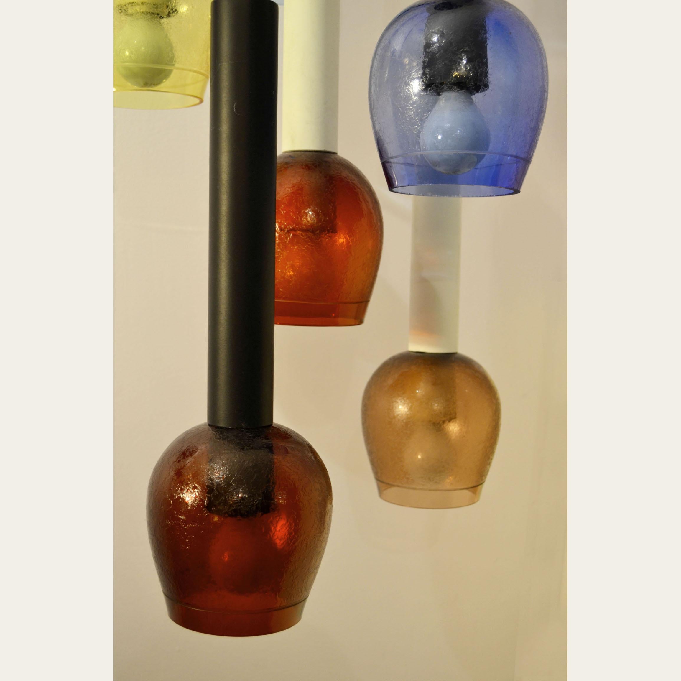 Chandelier Attributed to Stilnovo Hand Blown Colored Glass, 1960s, Italy In Excellent Condition In London, GB