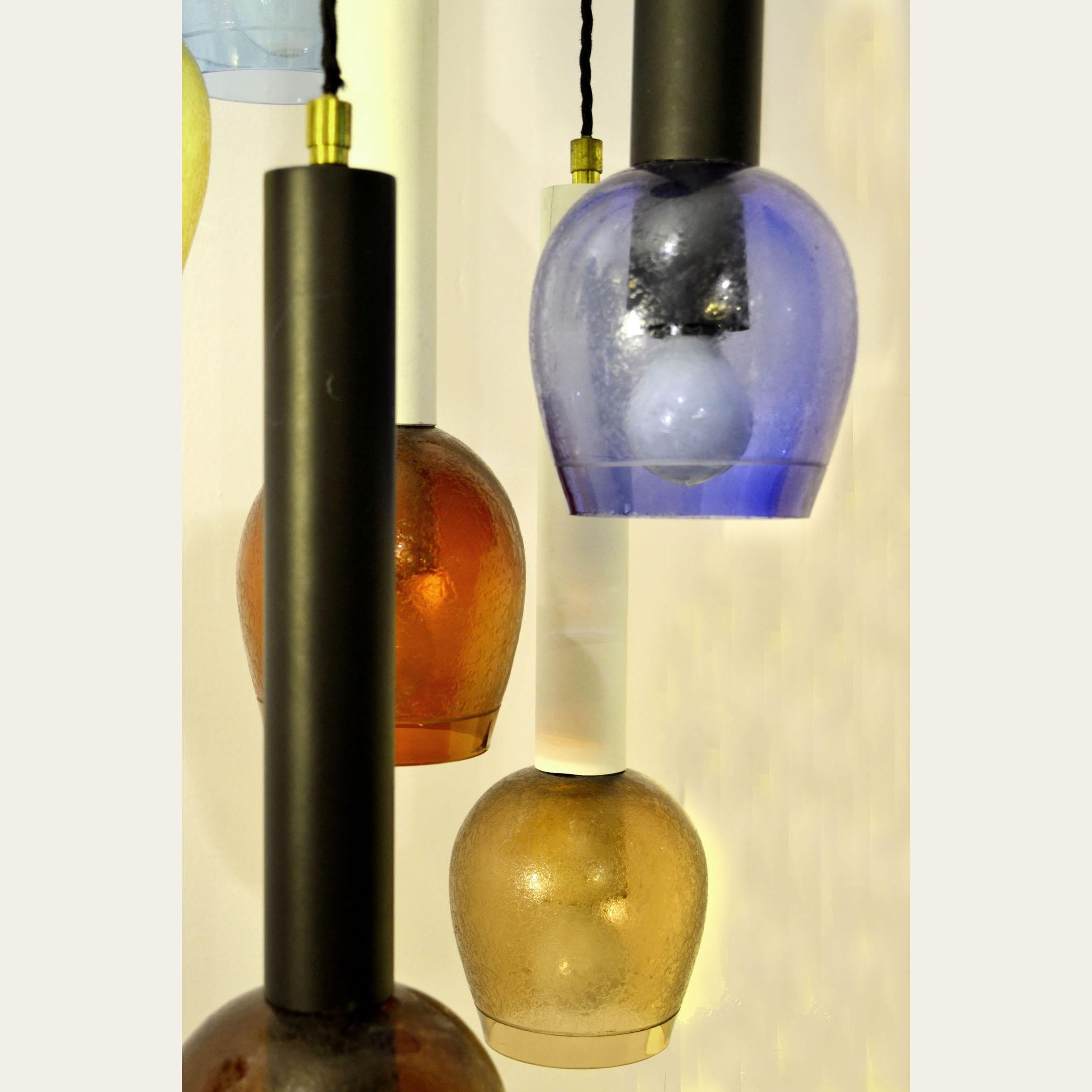 Chandelier Attributed to Stilnovo Hand Blown Colored Glass, 1960s, Italy 1