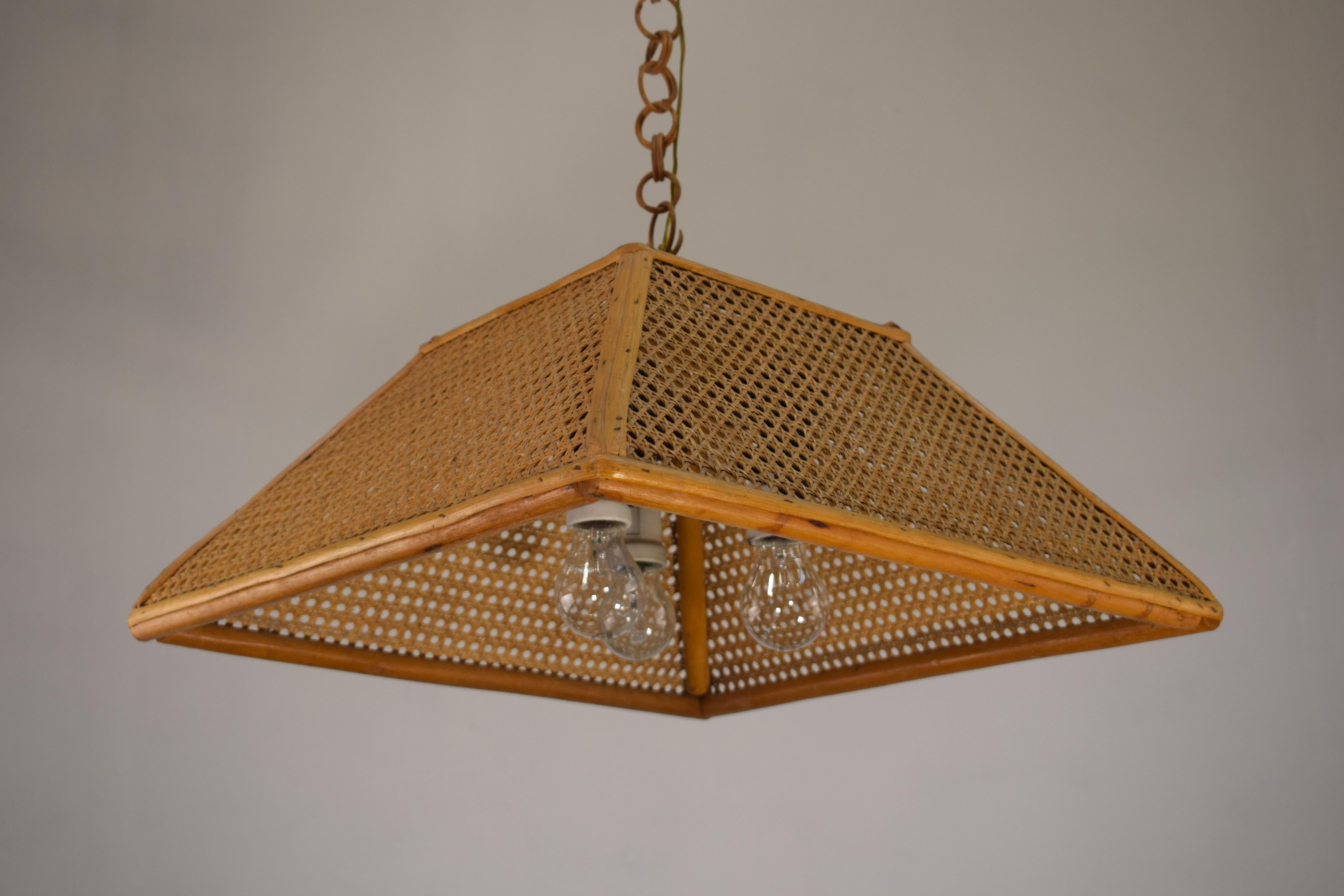 Italian, Chandelier, Bamboo and Straw, 1970s 1