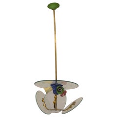 Lampadario italiano, ottone, alluminio e vetro, anni '50