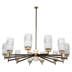 Lampadario italiano in ottone e marmo, Italia 1960