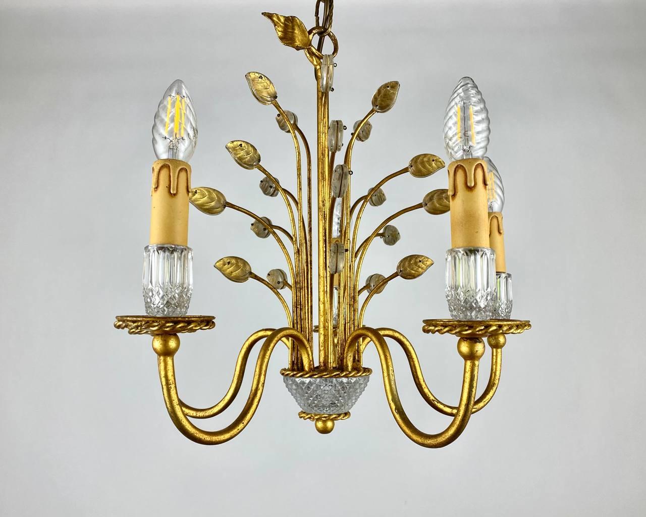 Italian Chandelier by Banci Firenze  Vintage Gilded Chandelier, 1970s In Good Condition For Sale In Bastogne, BE