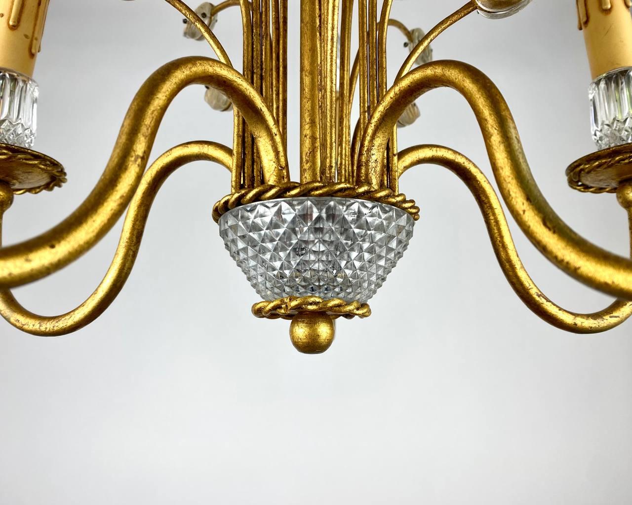 Late 20th Century Italian Chandelier by Banci Firenze  Vintage Gilded Chandelier, 1970s For Sale