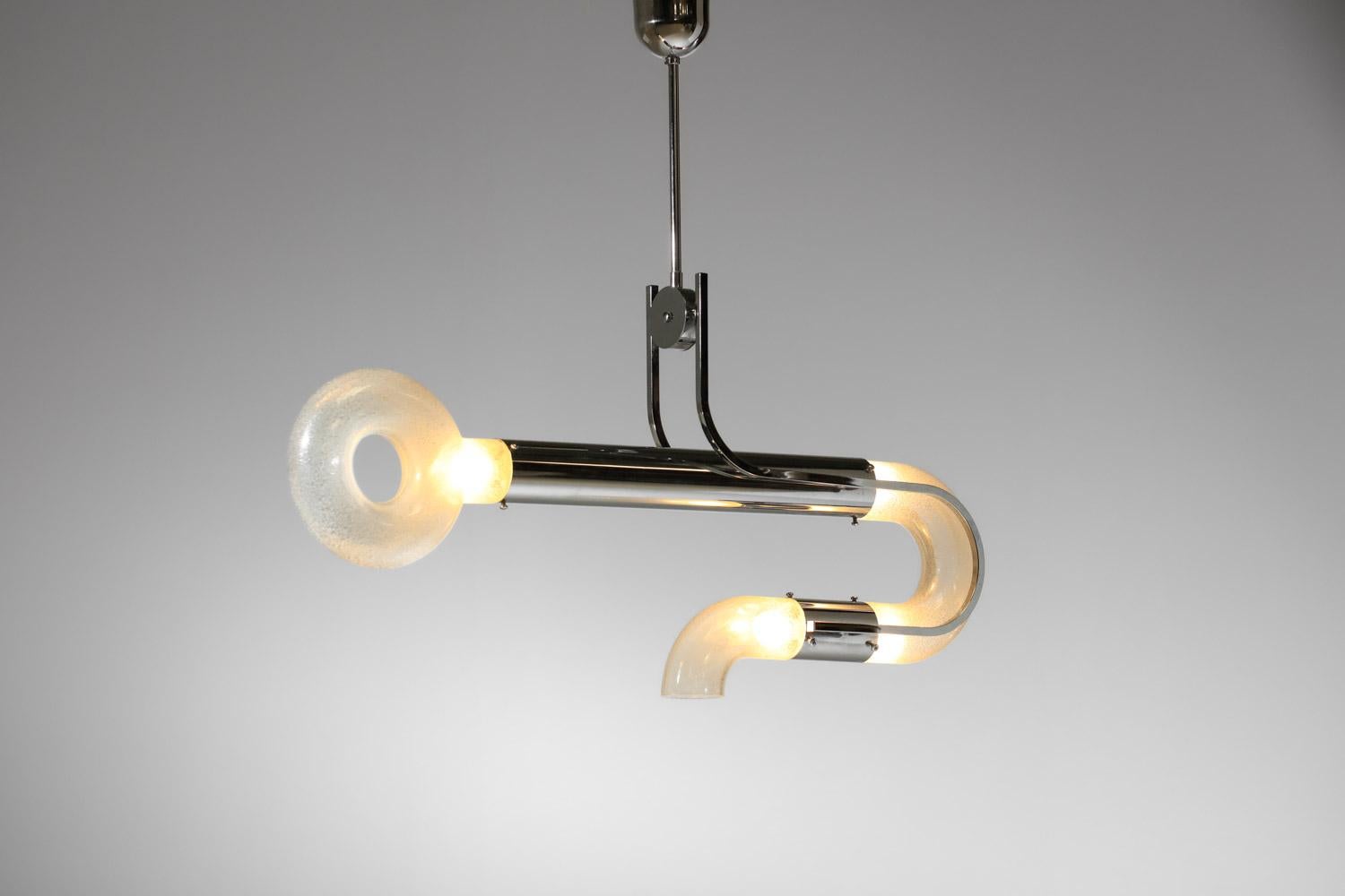 Italienischer Kronleuchter von Carlo Nason in Schlüsselform aus Glas und verchromtem Metall im Angebot 5