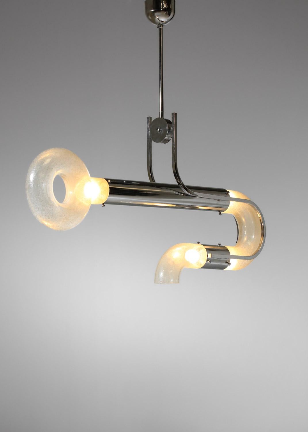 Italienischer Kronleuchter von Carlo Nason in Schlüsselform aus Glas und verchromtem Metall im Angebot 6