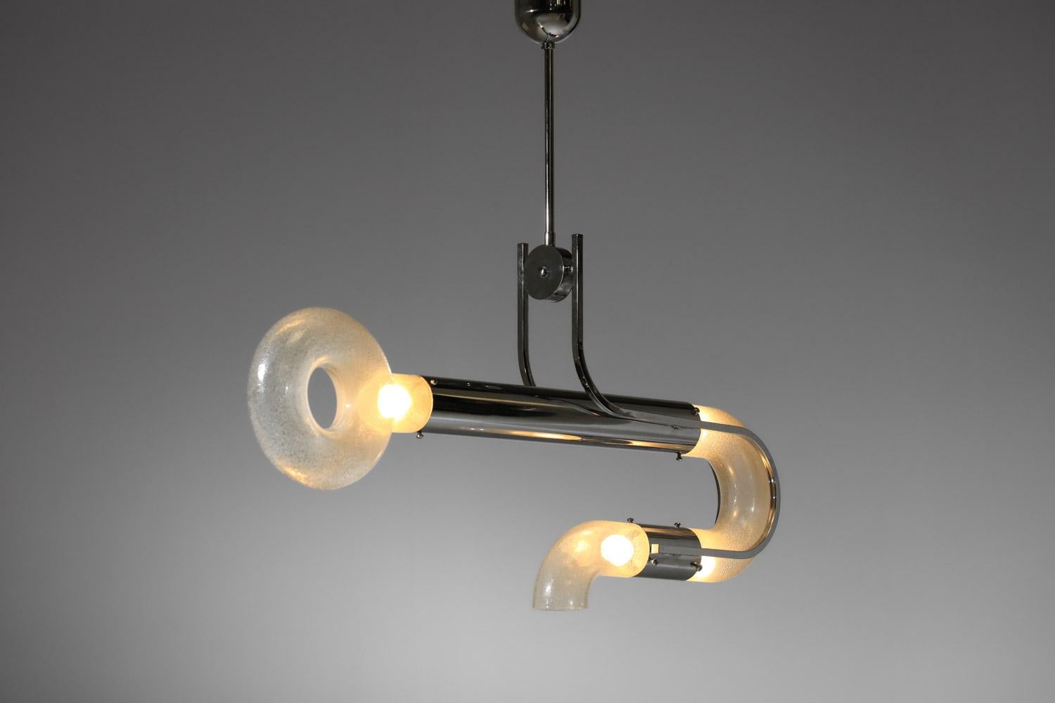 Italienischer Kronleuchter von Carlo Nason in Schlüsselform aus Glas und verchromtem Metall im Angebot 7