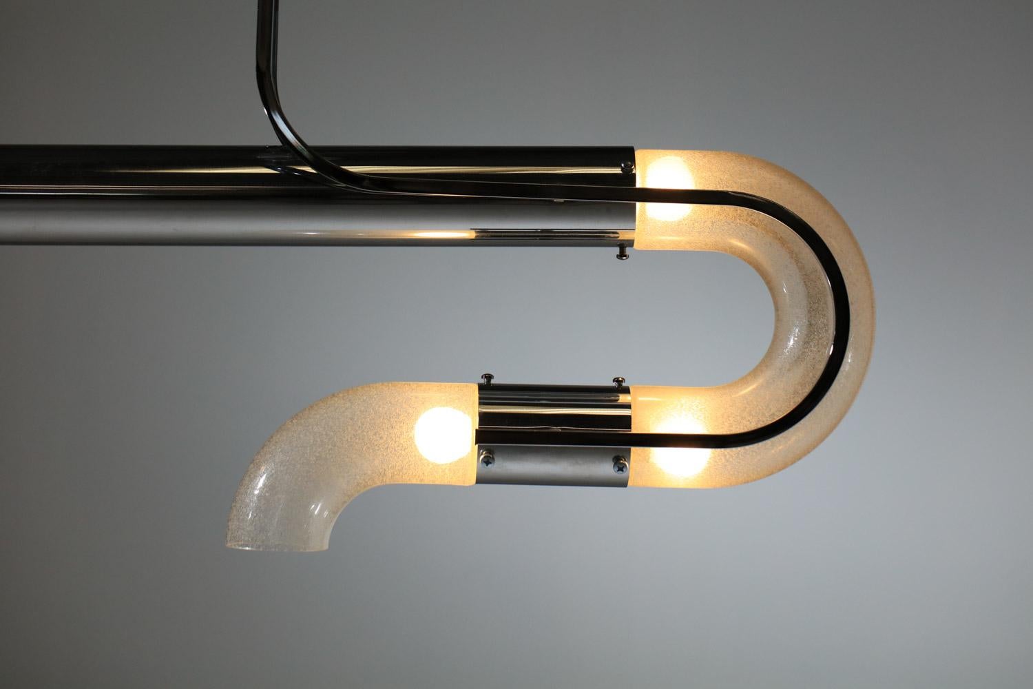 Italienischer Kronleuchter von Carlo Nason in Schlüsselform aus Glas und verchromtem Metall im Angebot 9