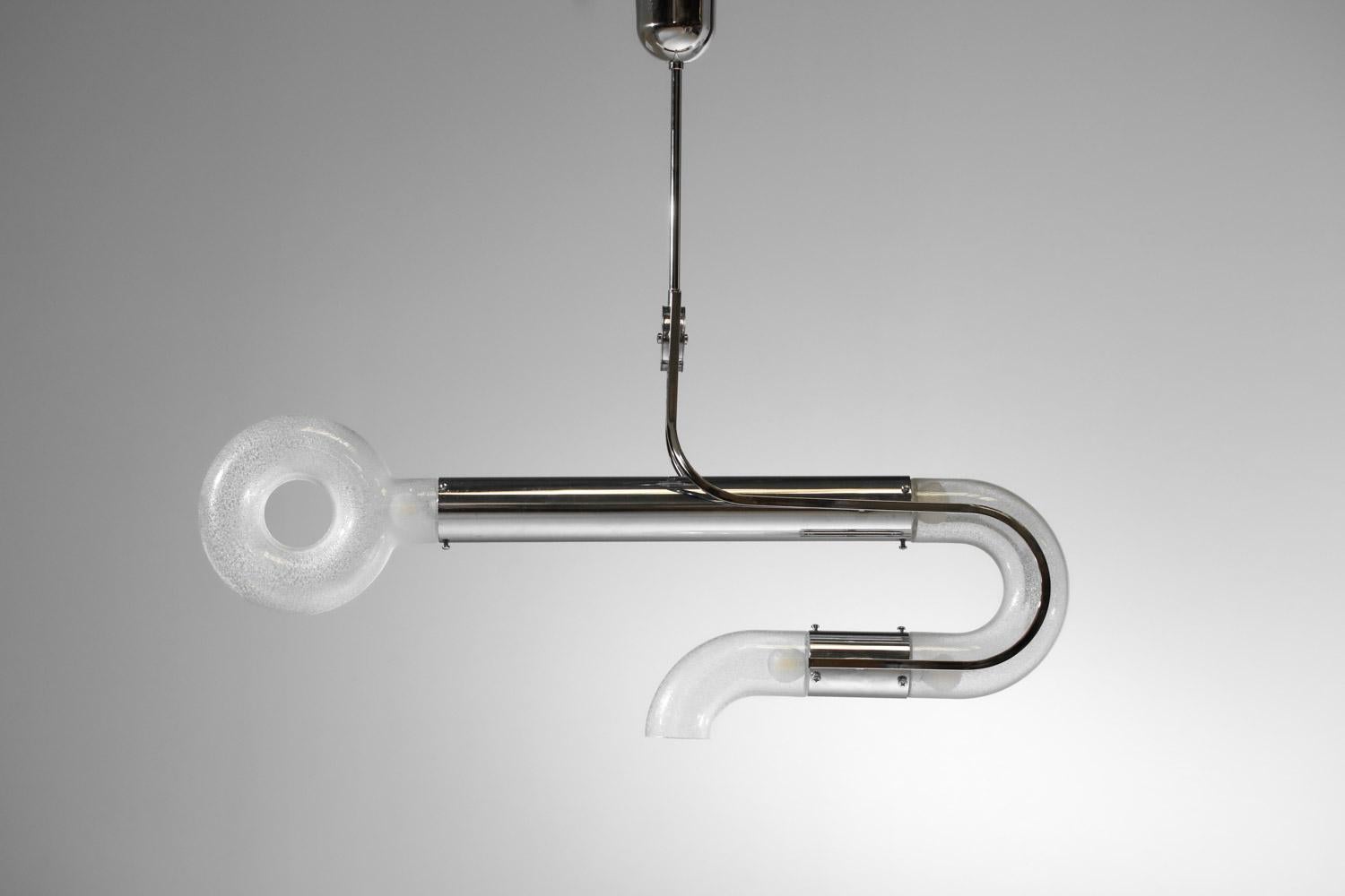 Italienischer Kronleuchter von Carlo Nason in Schlüsselform aus Glas und verchromtem Metall im Angebot 12