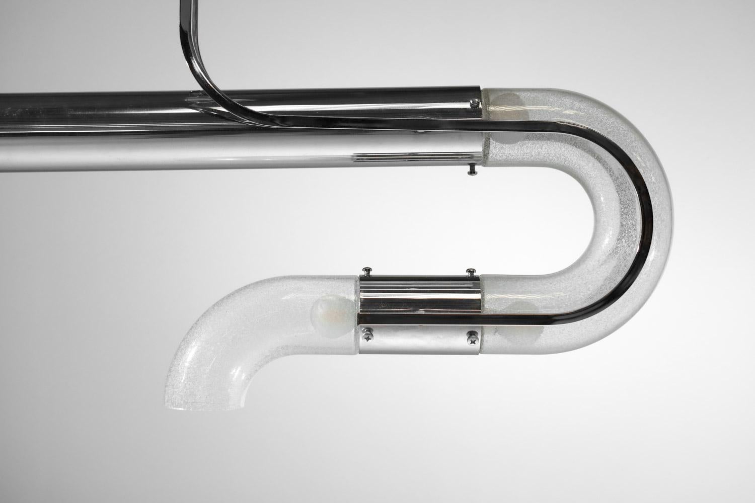 Italienischer Kronleuchter von Carlo Nason in Schlüsselform aus Glas und verchromtem Metall im Angebot 13