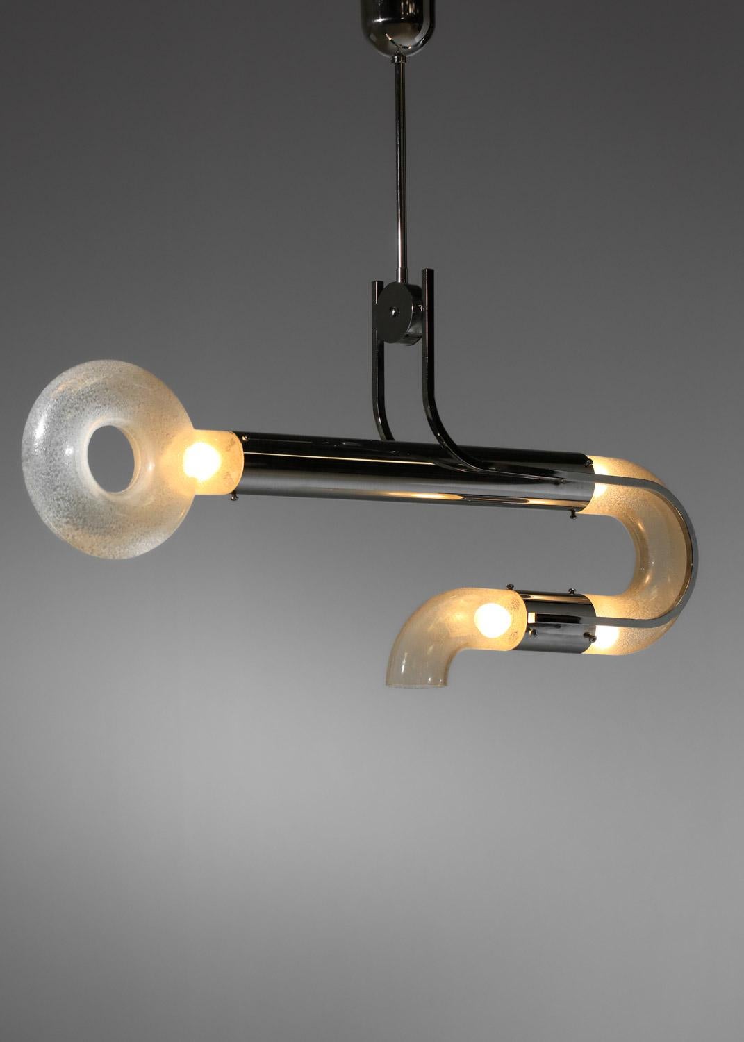 Italienischer Kronleuchter von Carlo Nason in Schlüsselform aus Glas und verchromtem Metall im Angebot 3
