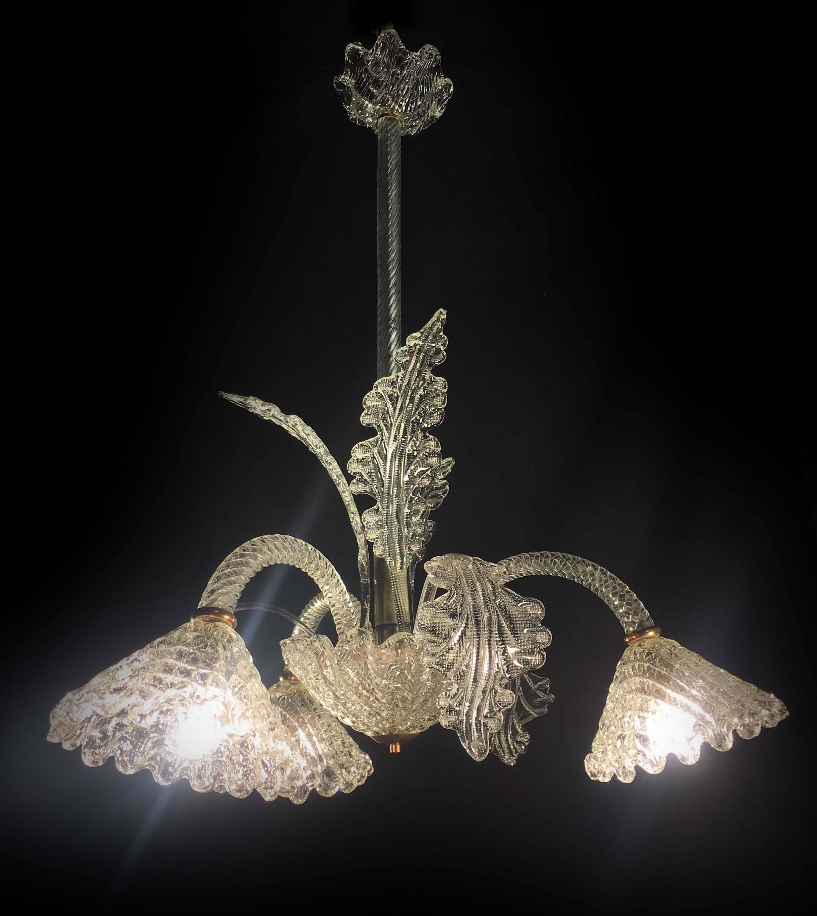 Italian Chandelier by Ercole Barovier, Murano, 1940 For Sale 6