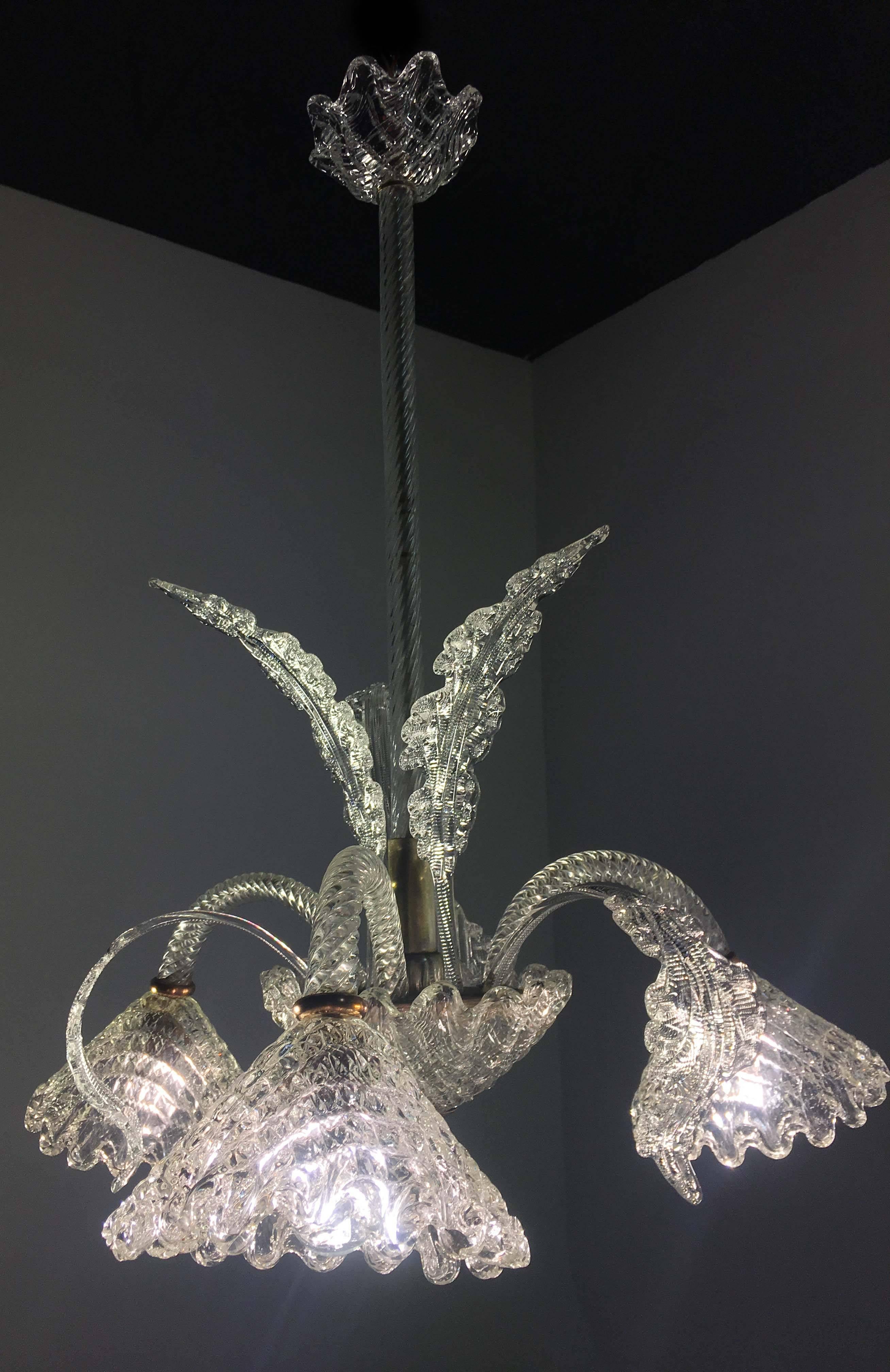 Italian Chandelier by Ercole Barovier, Murano, 1940 For Sale 1