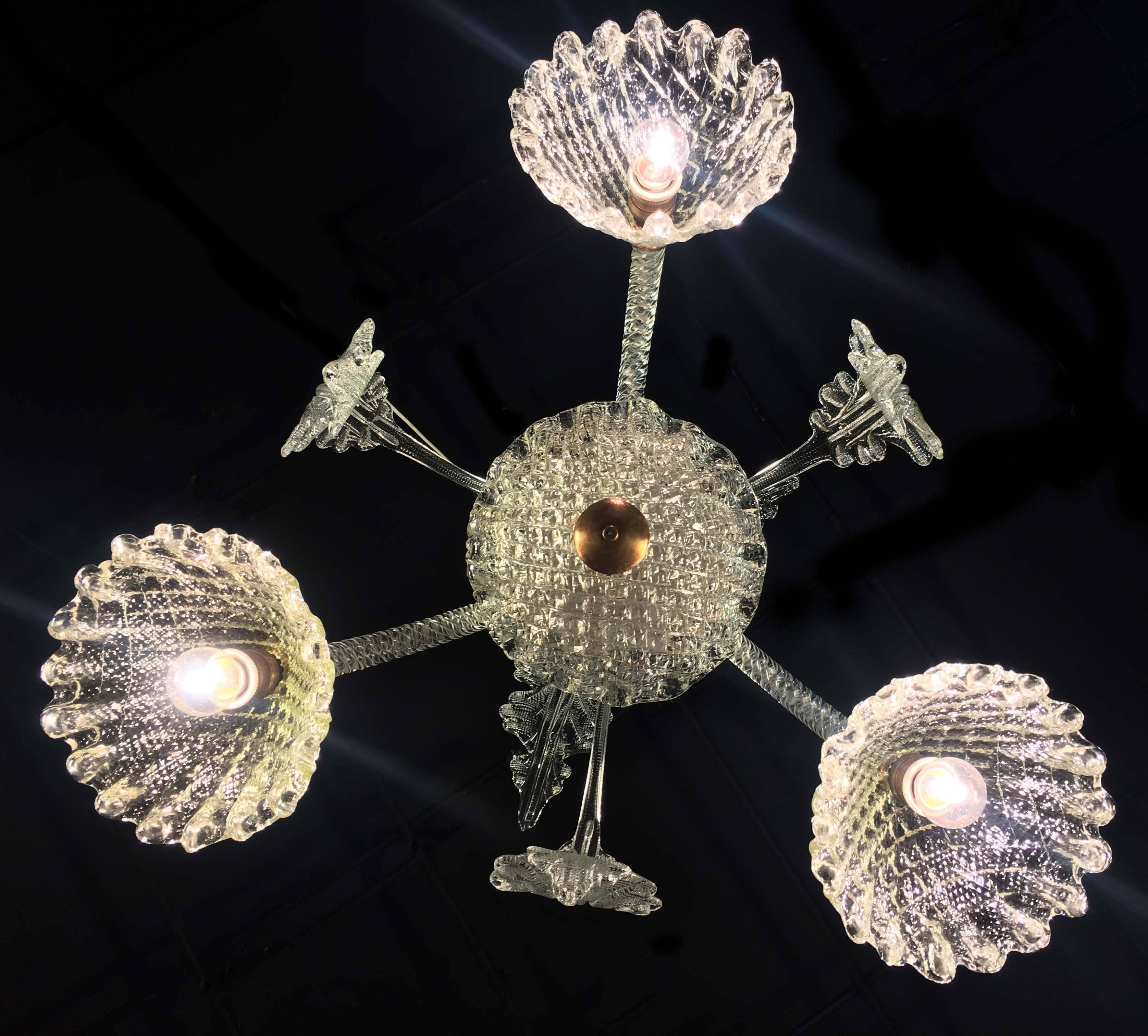 Italian Chandelier by Ercole Barovier, Murano, 1940 For Sale 2