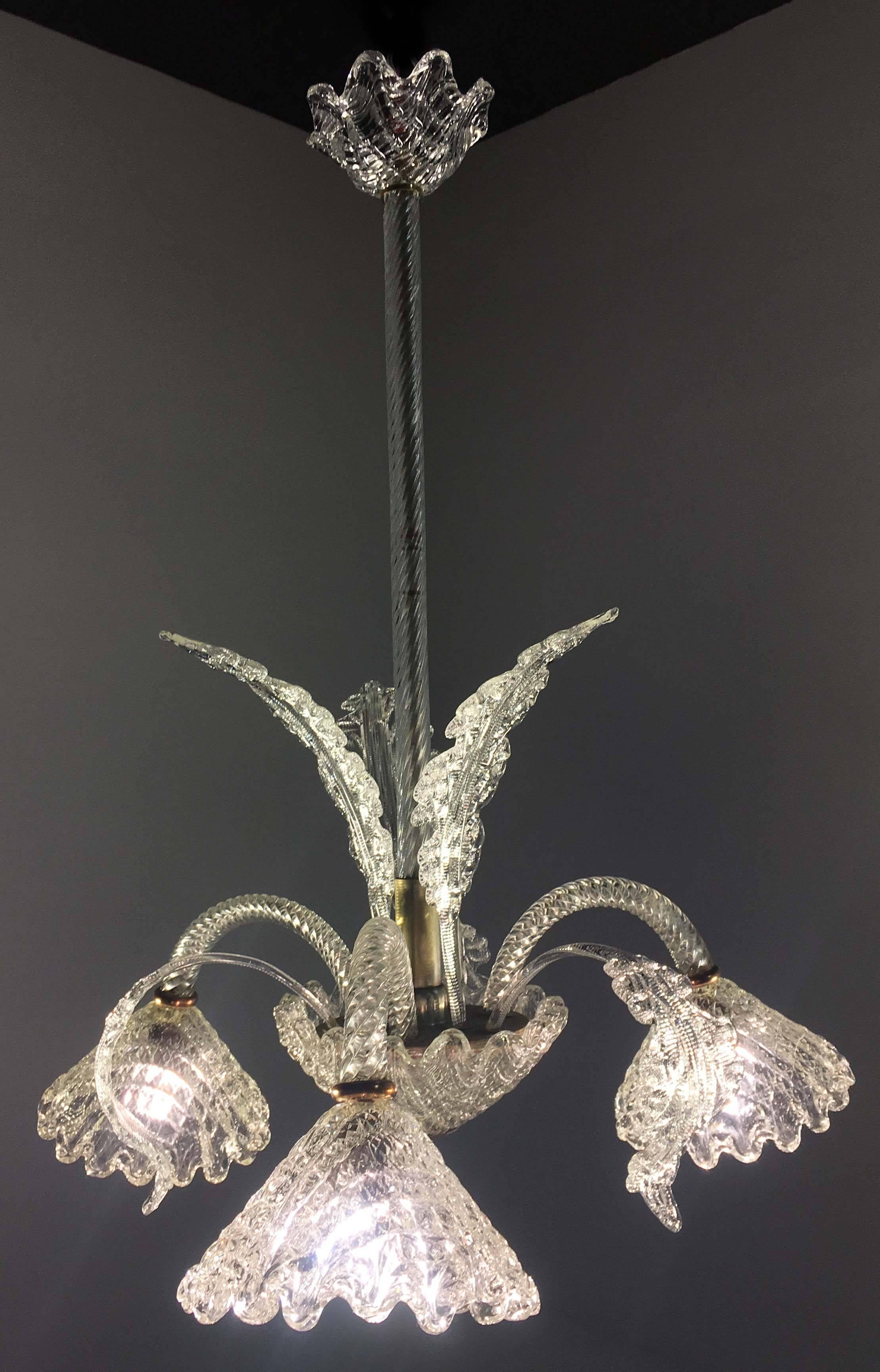 Italian Chandelier by Ercole Barovier, Murano, 1940 For Sale 3