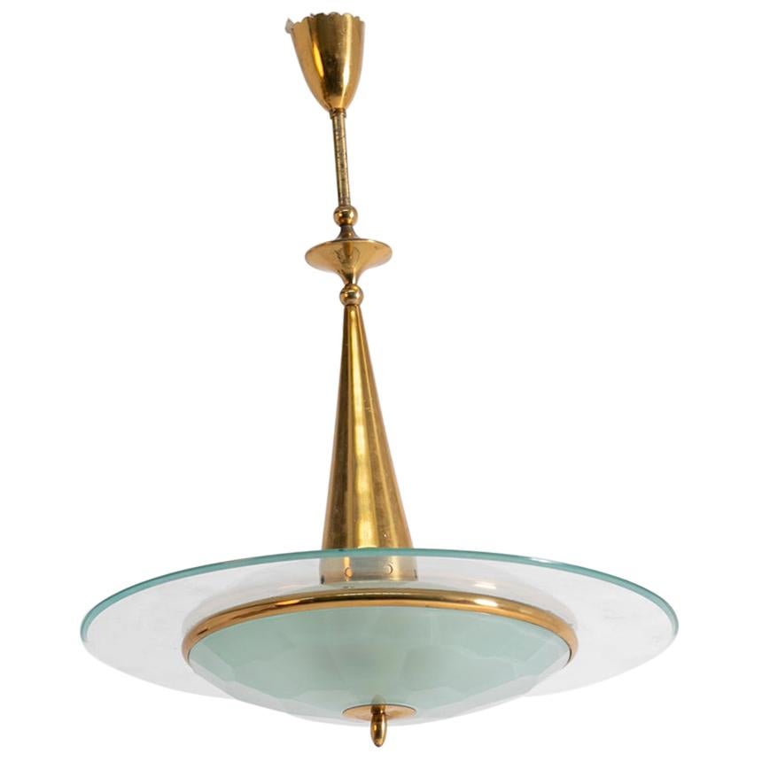 Italian Chandelier by Fontana Arte in Brass and Cristal, 1950s
