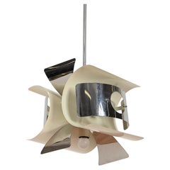 Lustre italien de Gaetano Sciolari, chrome incurvé et métal, Italie, 1970