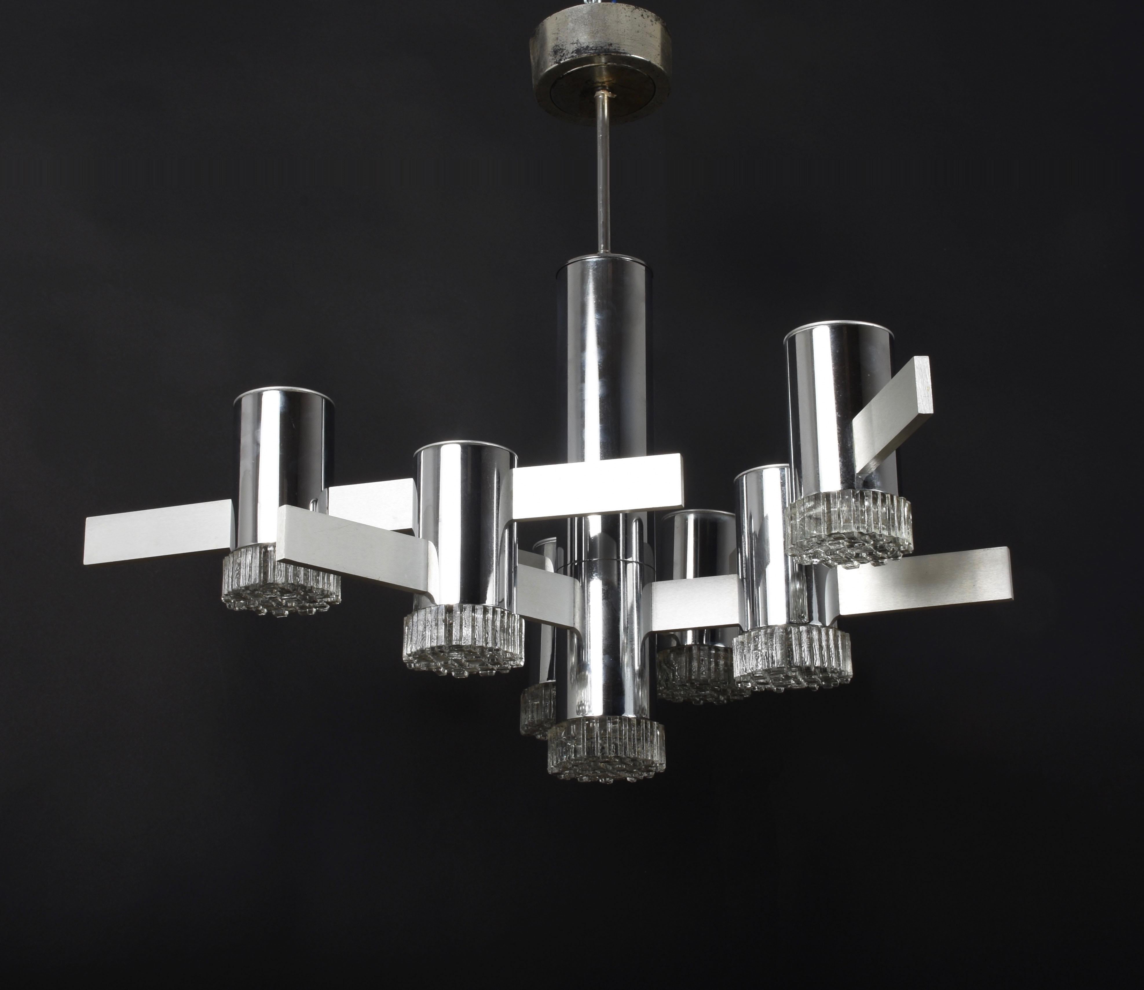 Italian Chandelier by Gaetano Sciolari, Geometric Series Aluminum, Italy, 1970s 4