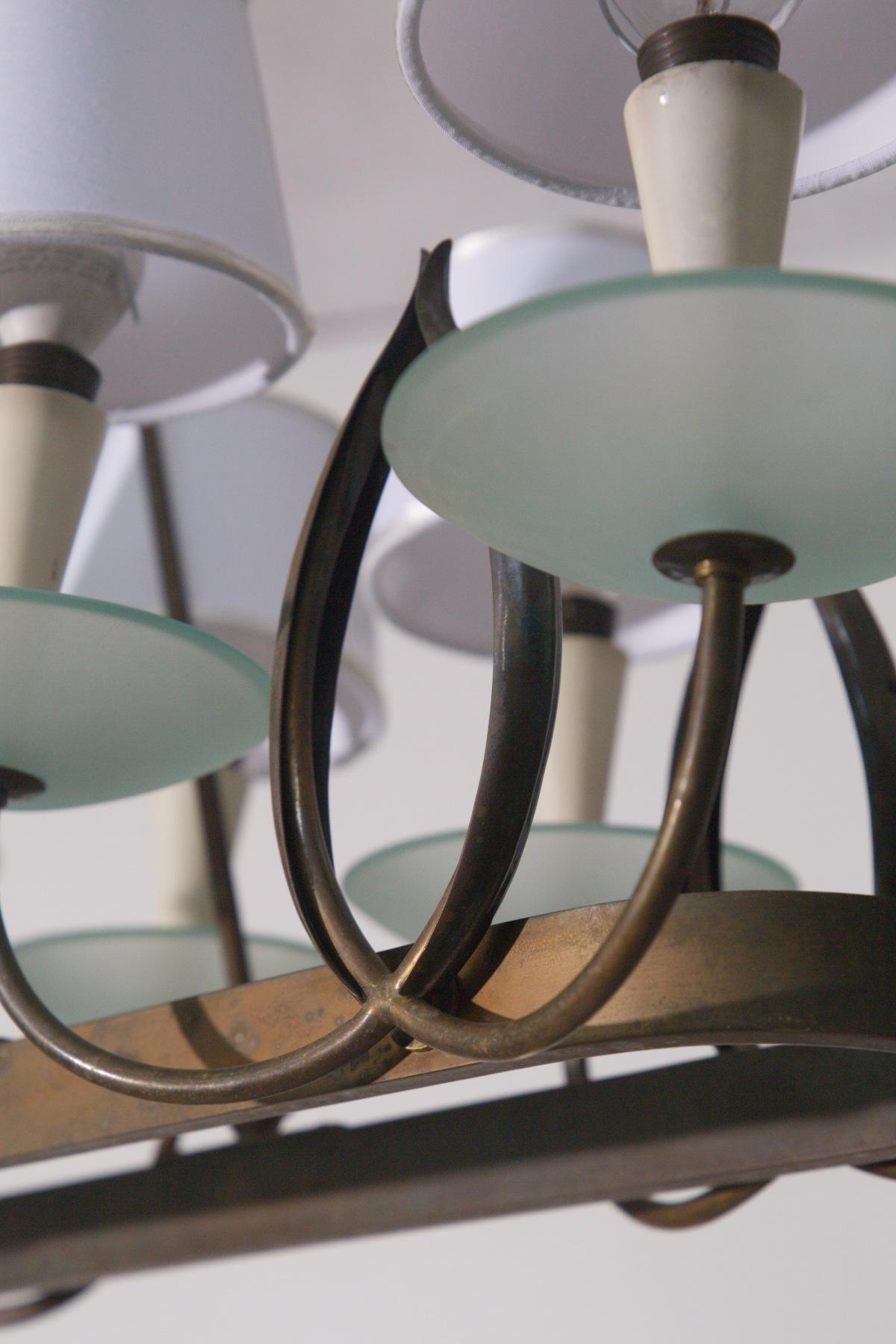 Lustre italien de Pietro Chiesa pour Fontana Luigi en laiton et verre en vente 3