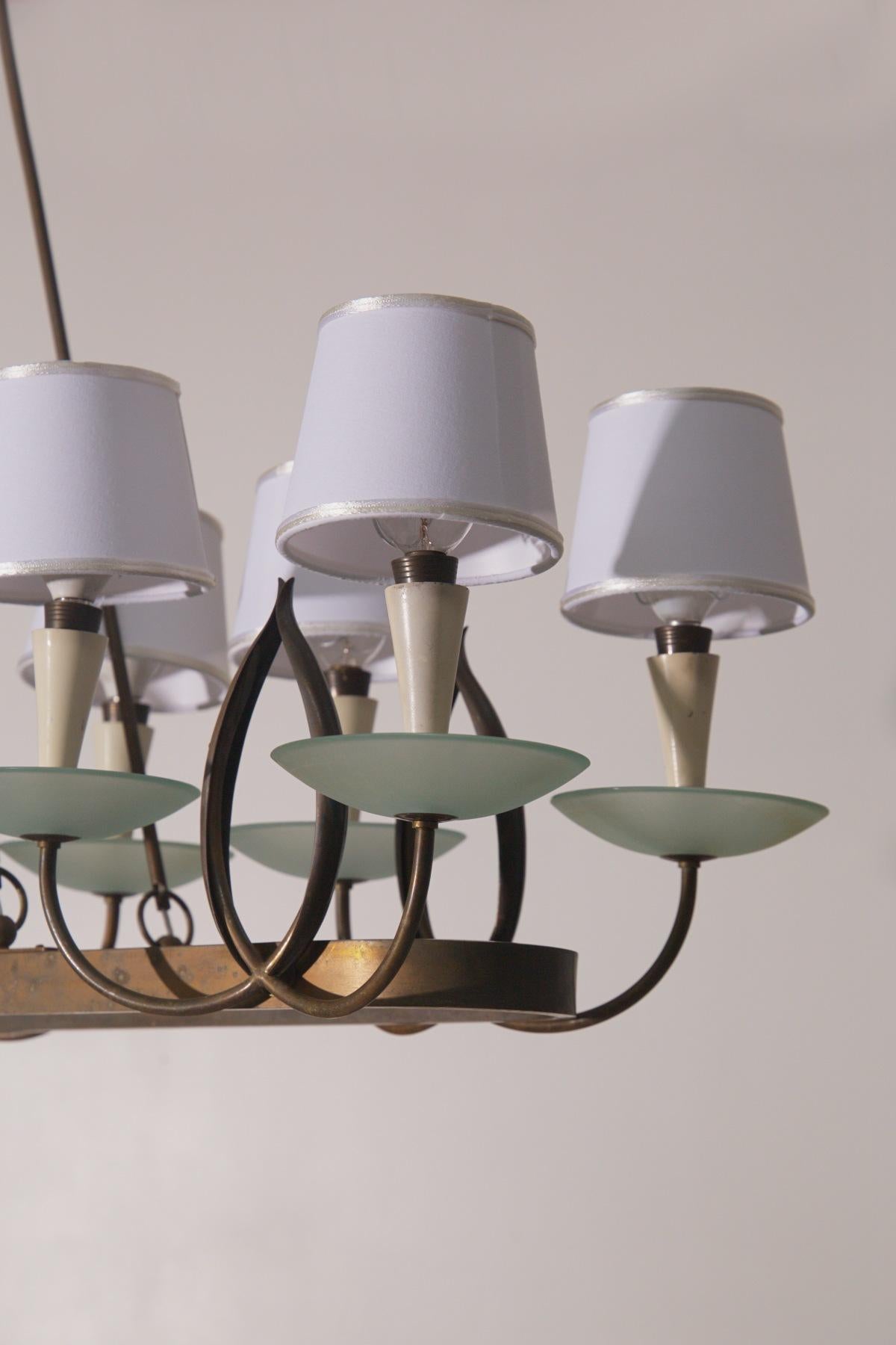 Mid-Century Modern Lustre italien de Pietro Chiesa pour Fontana Luigi en laiton et verre en vente