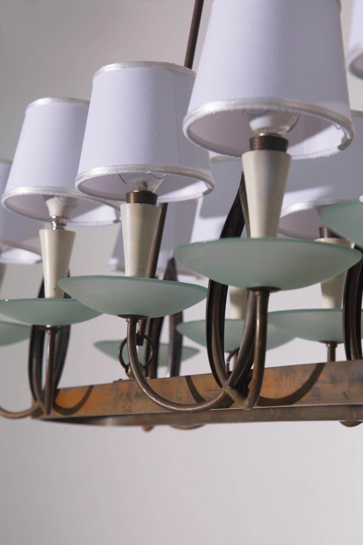 Lustre italien de Pietro Chiesa pour Fontana Luigi en laiton et verre Bon état - En vente à Milano, IT