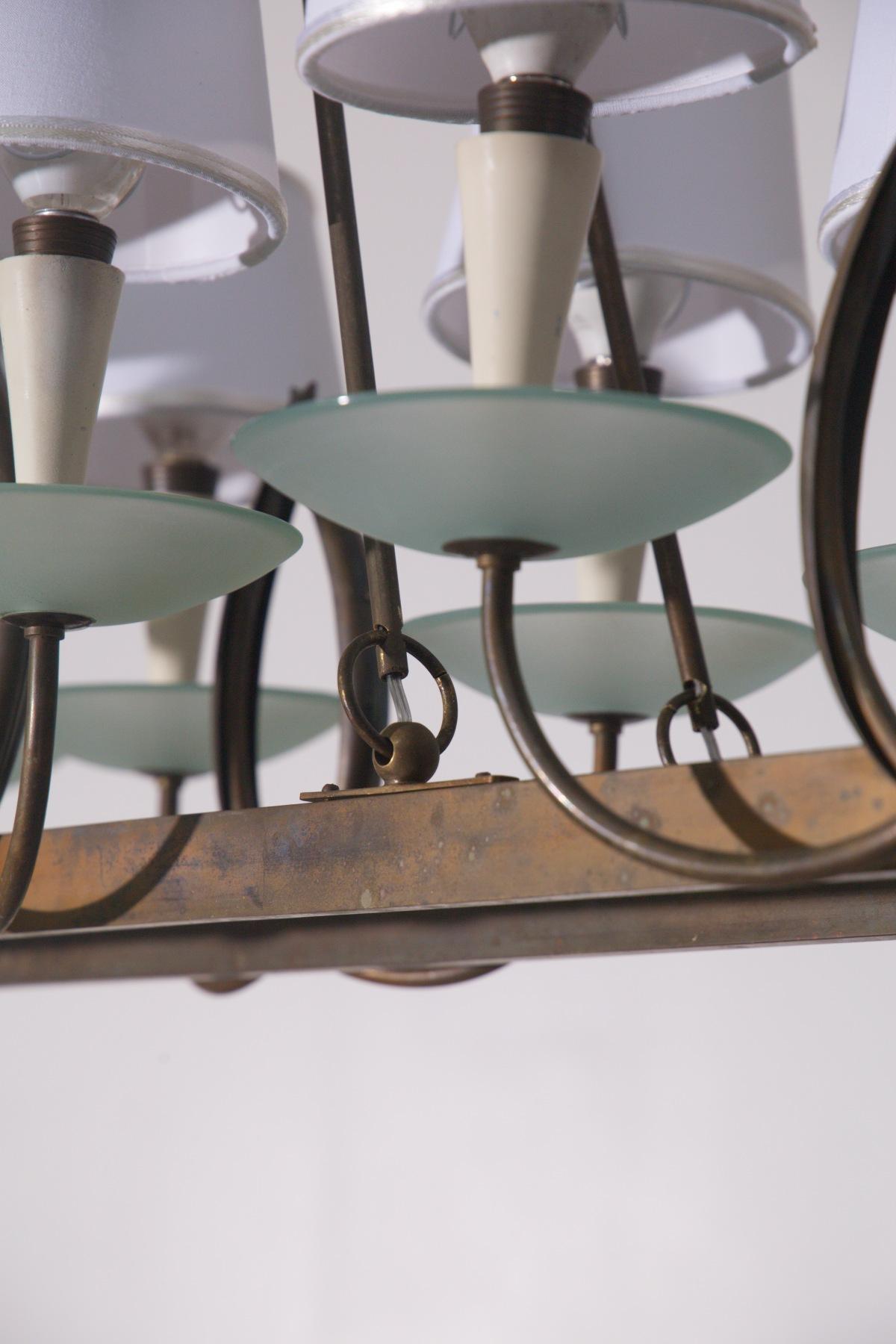 Mid-20th Century Lustre italien de Pietro Chiesa pour Fontana Luigi en laiton et verre en vente