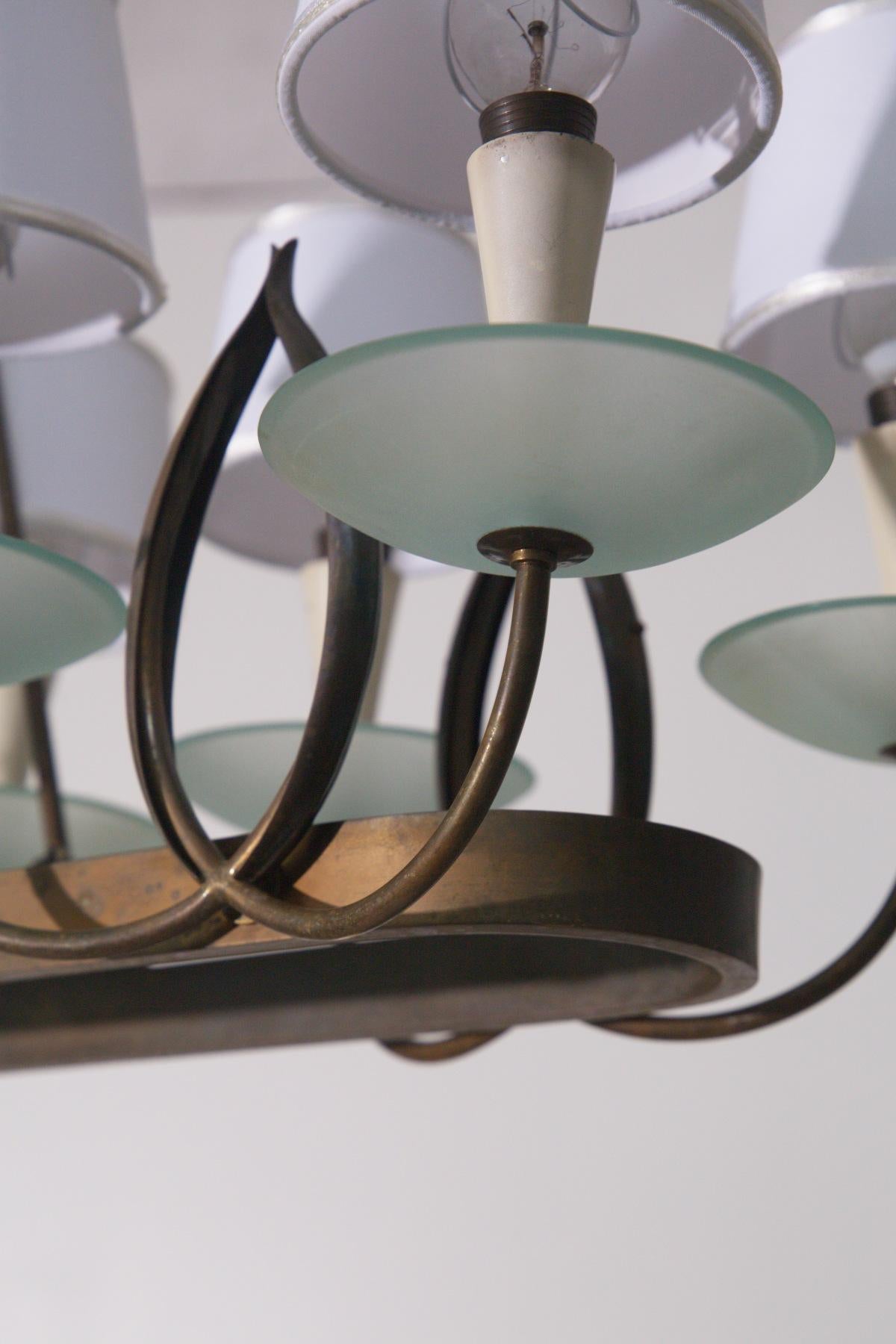 Lustre italien de Pietro Chiesa pour Fontana Luigi en laiton et verre en vente 1