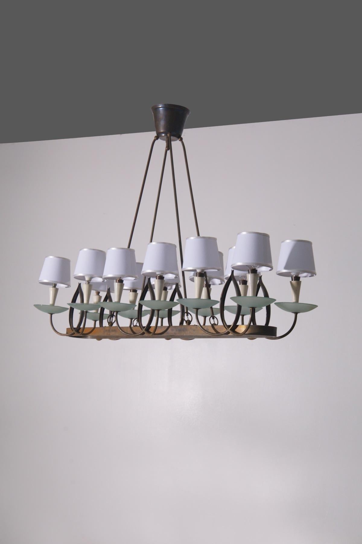 Lustre italien de Pietro Chiesa pour Fontana Luigi en laiton et verre en vente 2