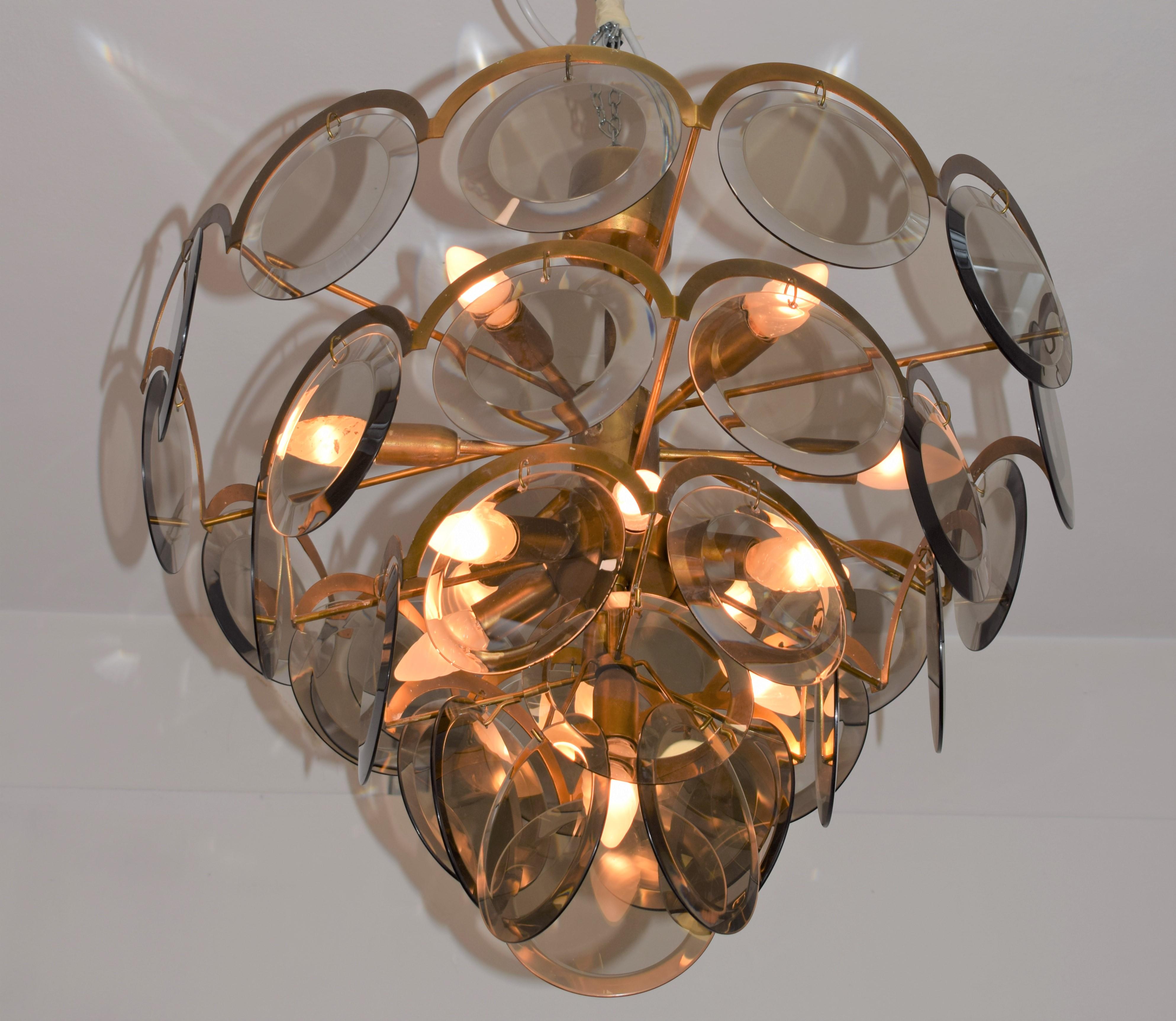 Brass Italian chandelier by Vistosi, 1960s.