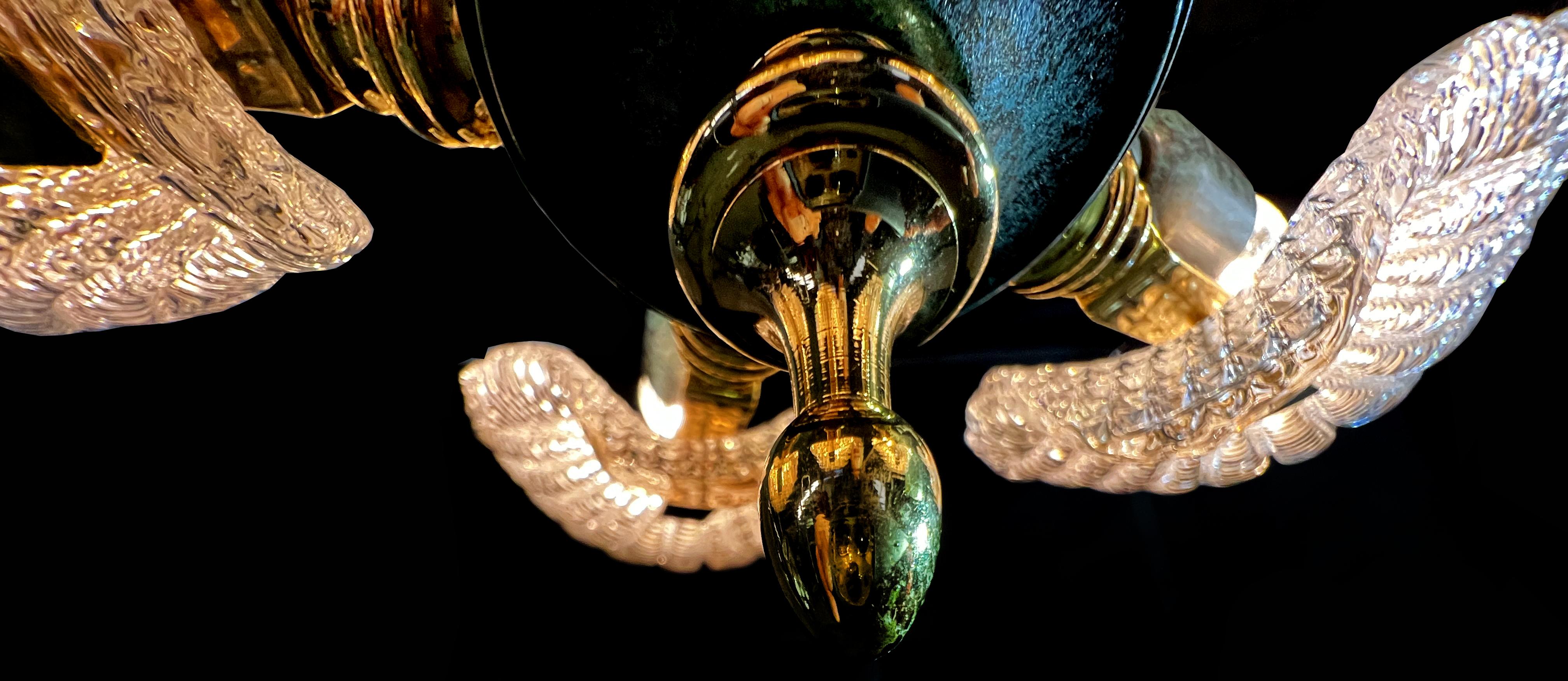 Italian Chandelier Five Leaves with Golden Details, Murano 1990 For Sale 5