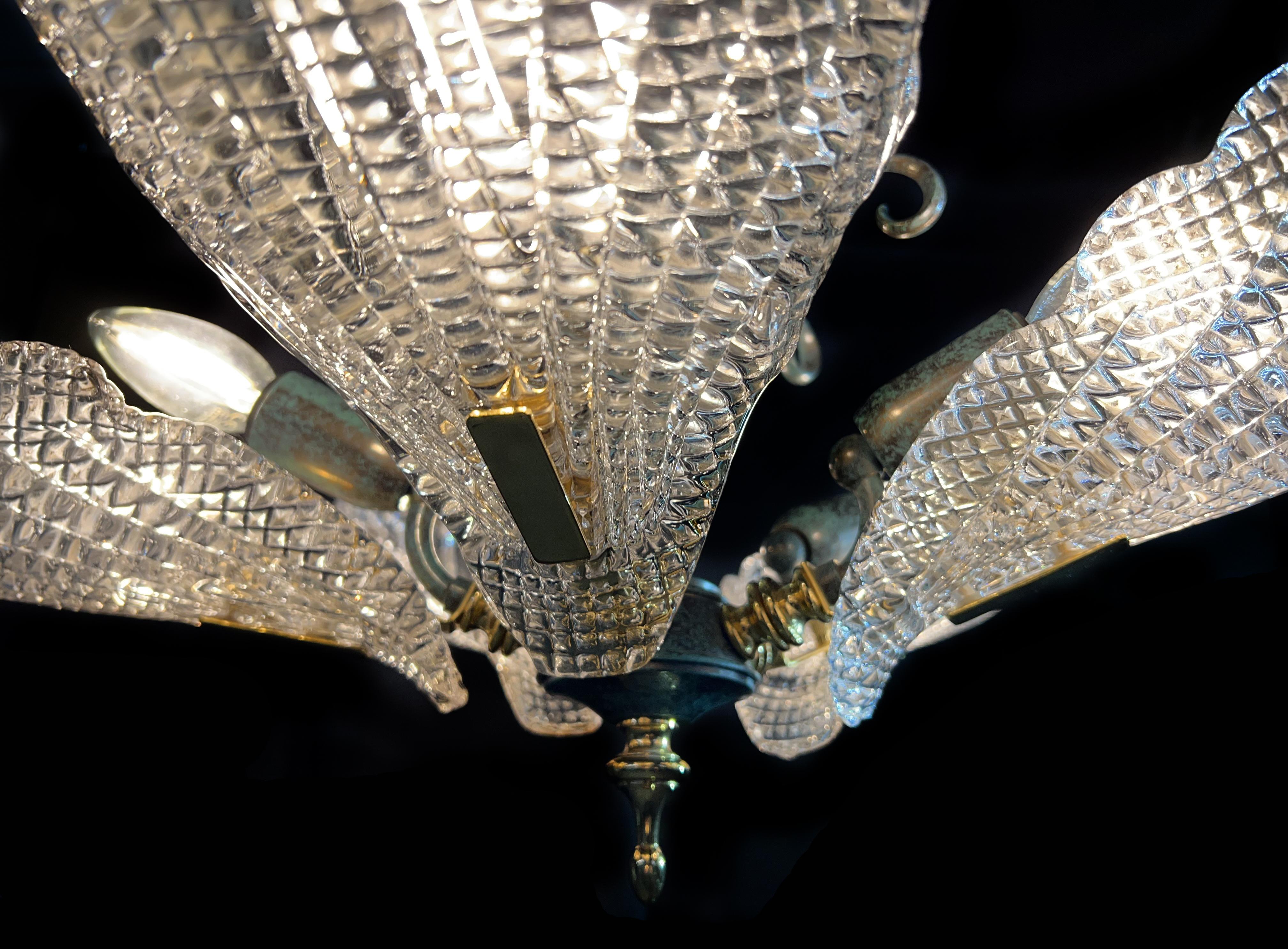 Italian Chandelier Five Leaves with Golden Details, Murano 1990 For Sale 8