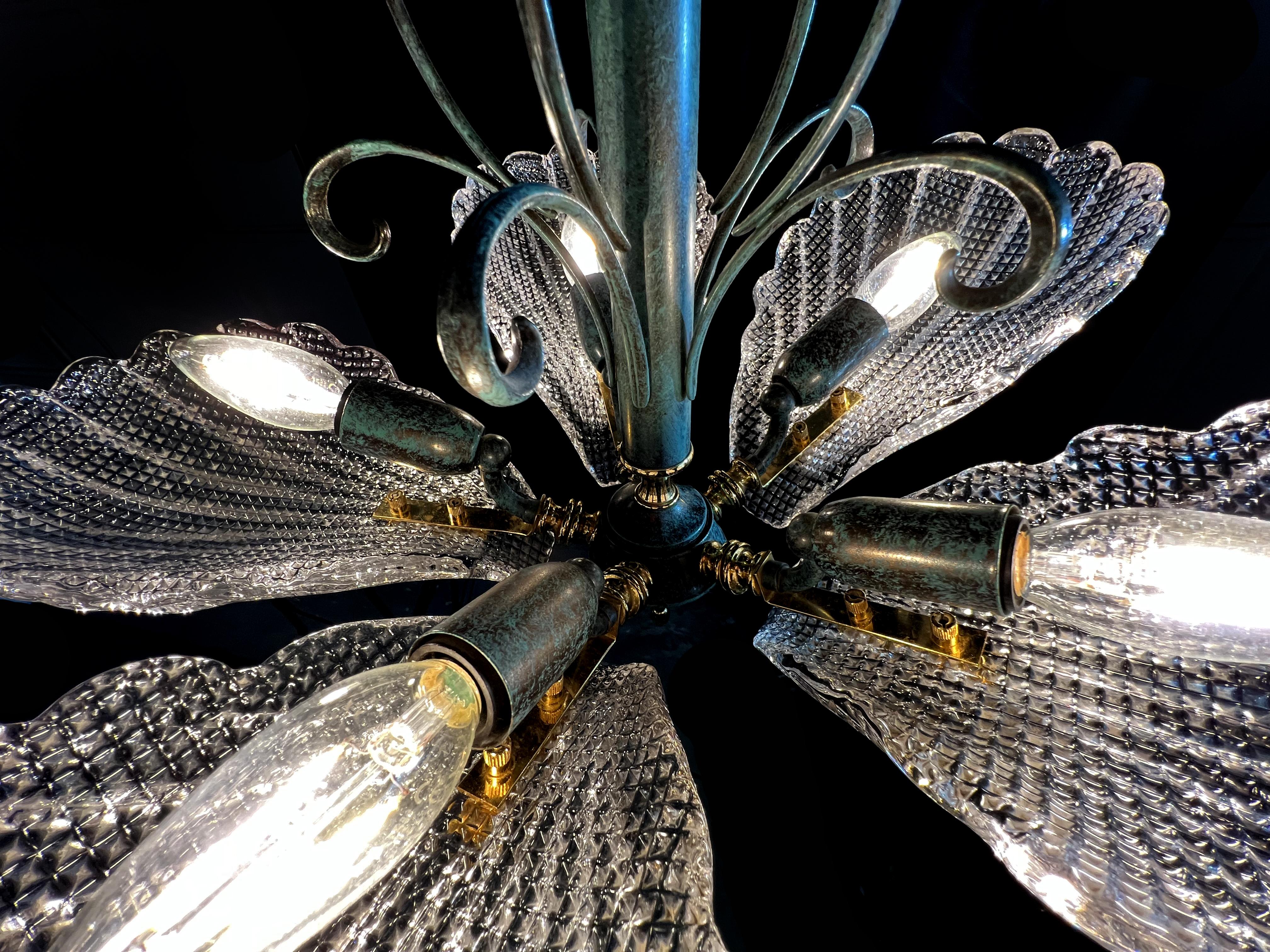 Italian Chandelier Five Leaves with Golden Details, Murano 1990 For Sale 4
