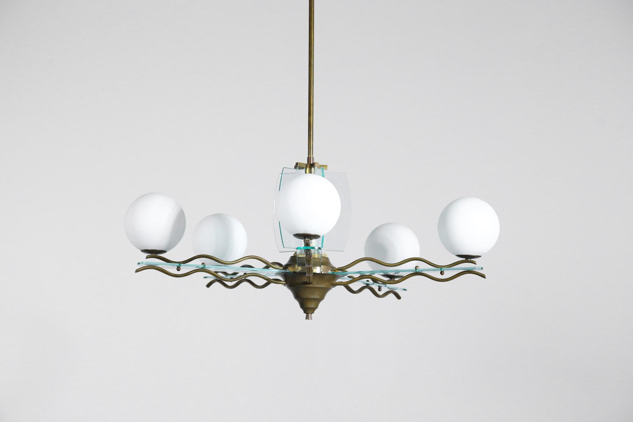 Italian Chandelier Fontana Arte, Max Ingrand Style In Good Condition In Lyon, FR