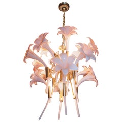 Italian Chandelier Franco Luce Design 1970s Murano Glass Flowers