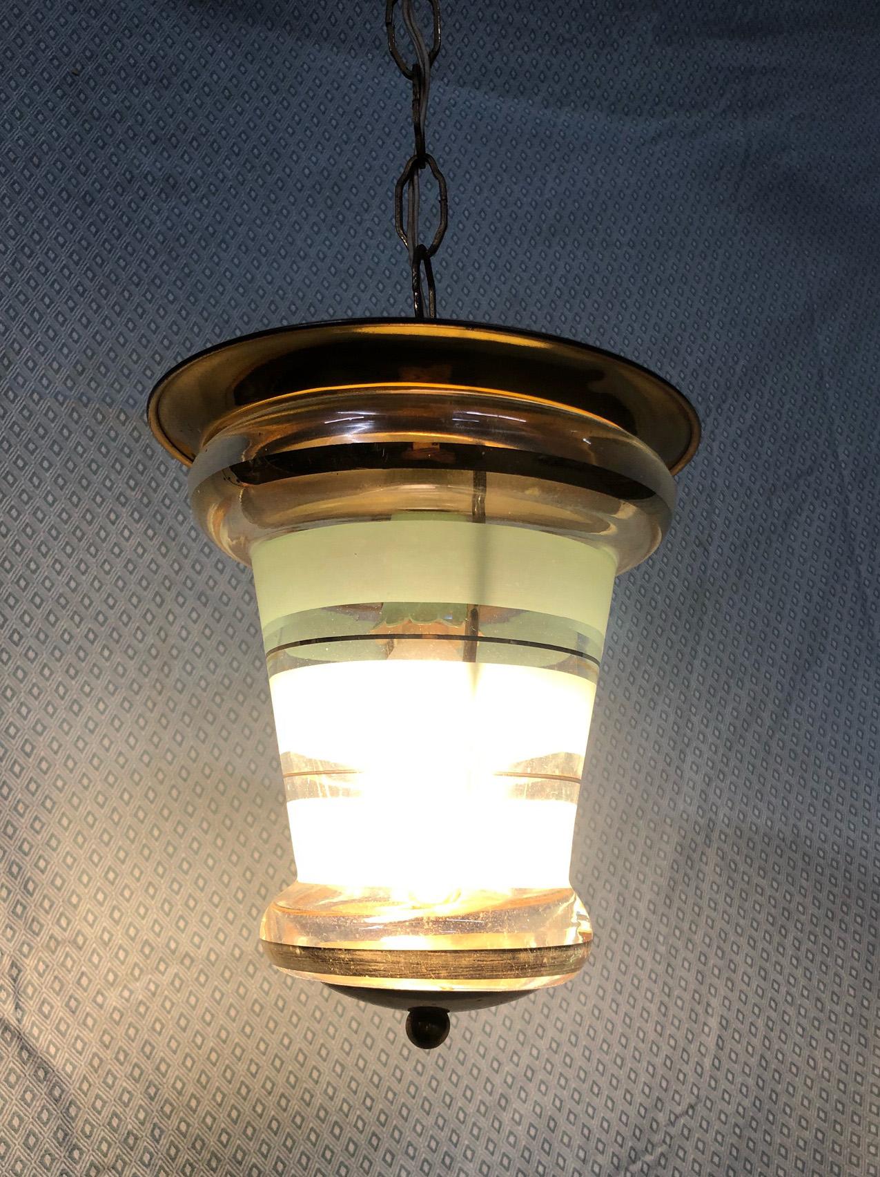 Mid-Century Modern Italian Chandelier from 1950 with Original Glass and Brass