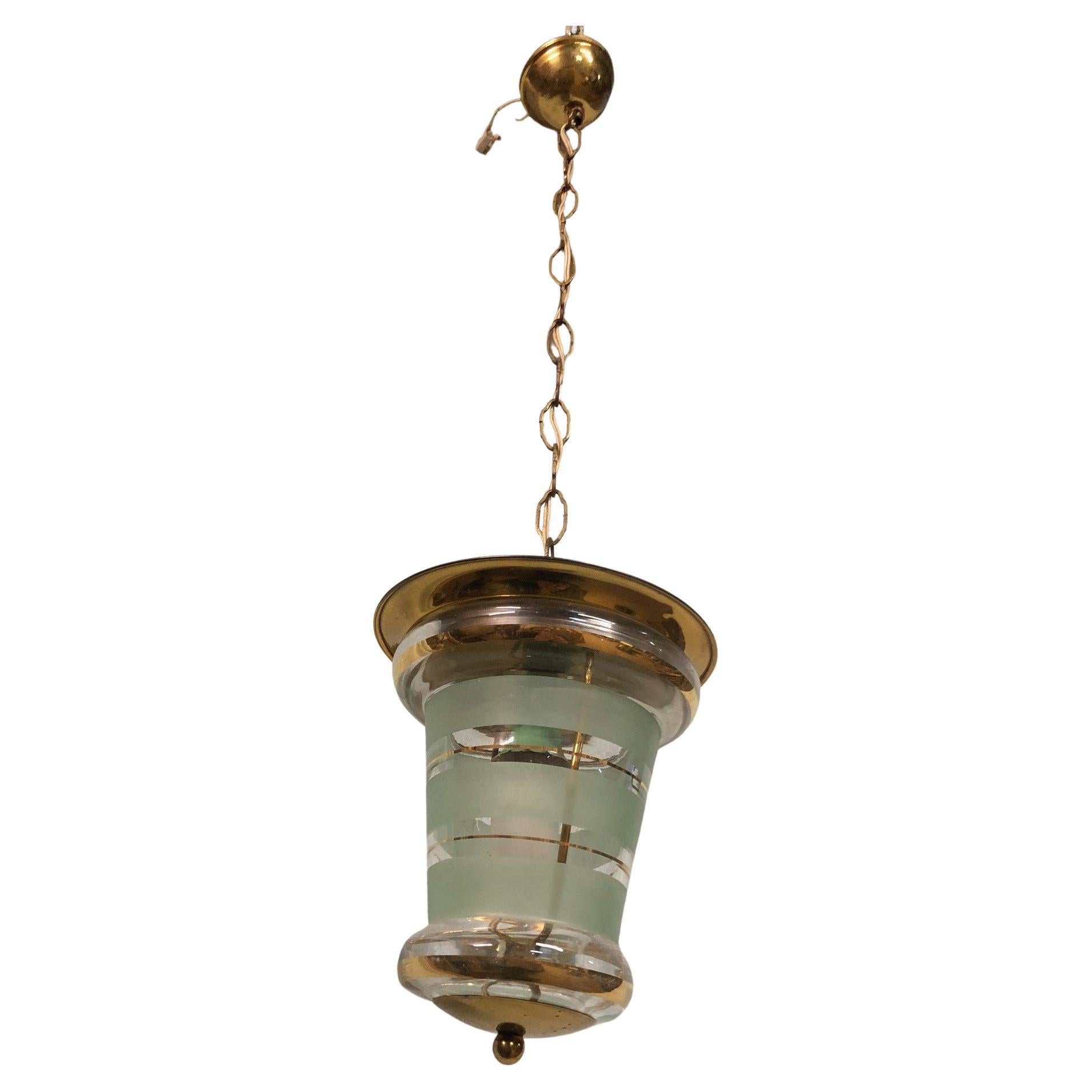 Italian Chandelier from 1950 with Original Glass and Brass