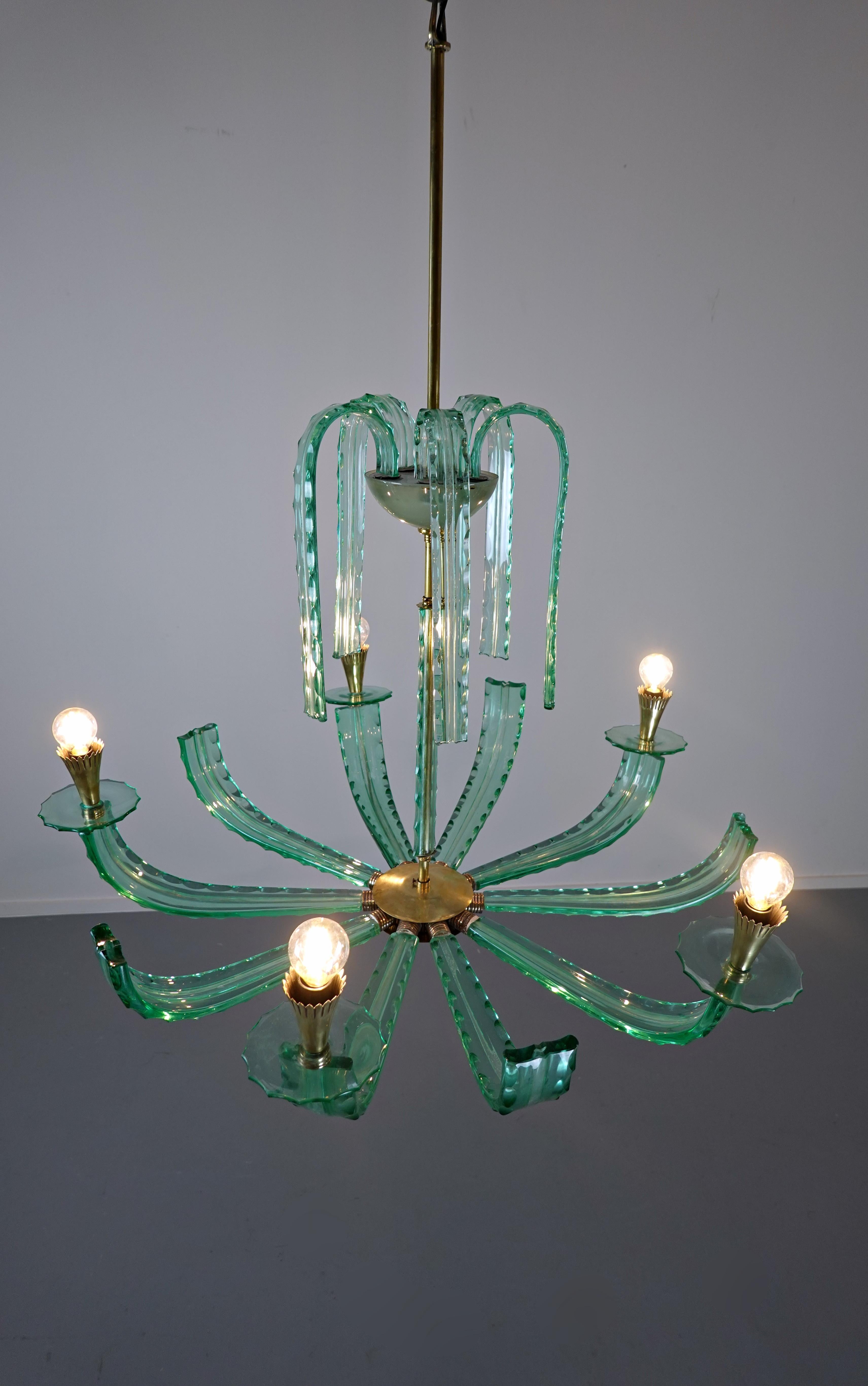 Italian Chandelier, Glass and Brass, 1940s 5