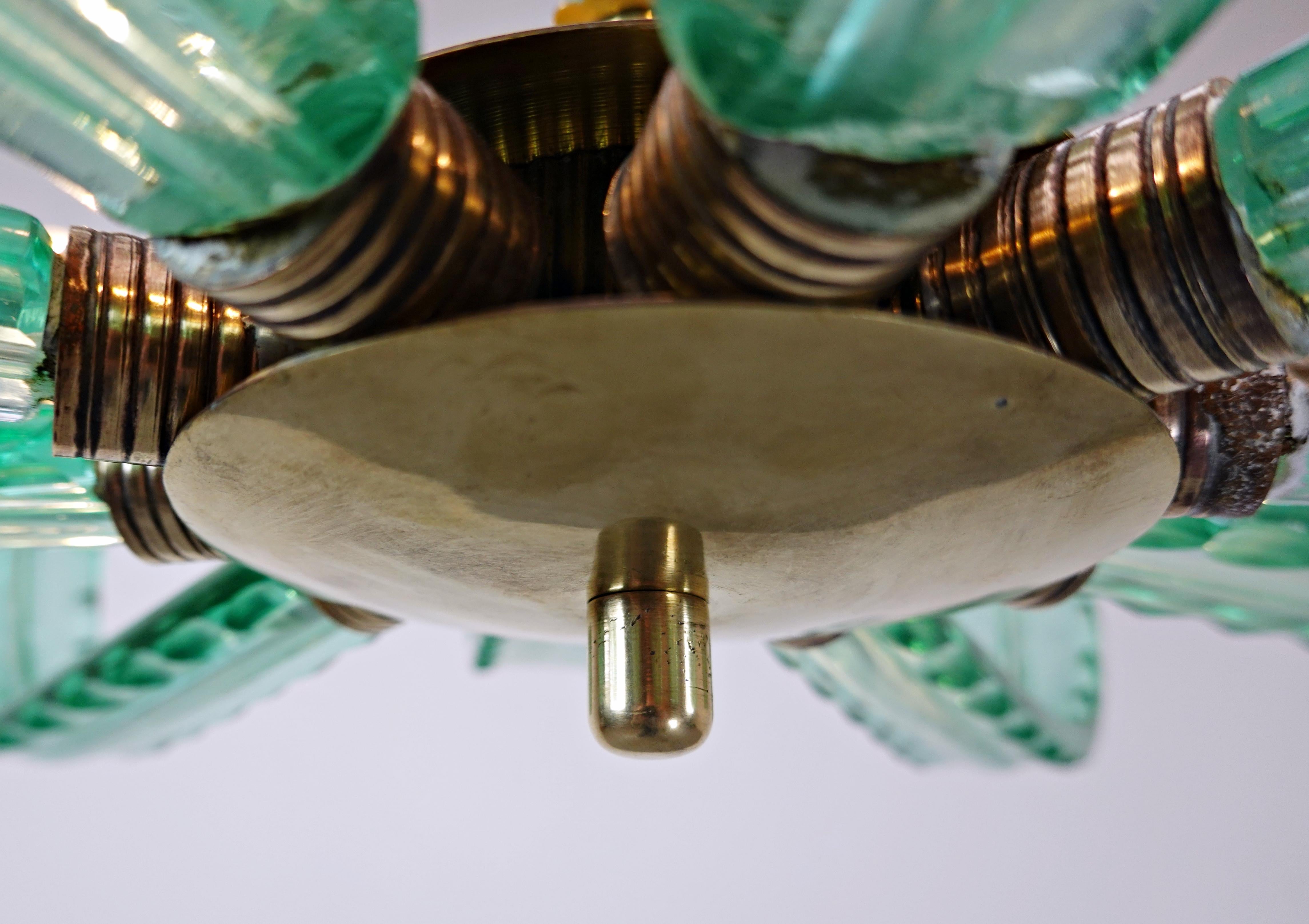 20th Century Italian Chandelier, Glass and Brass, 1940s